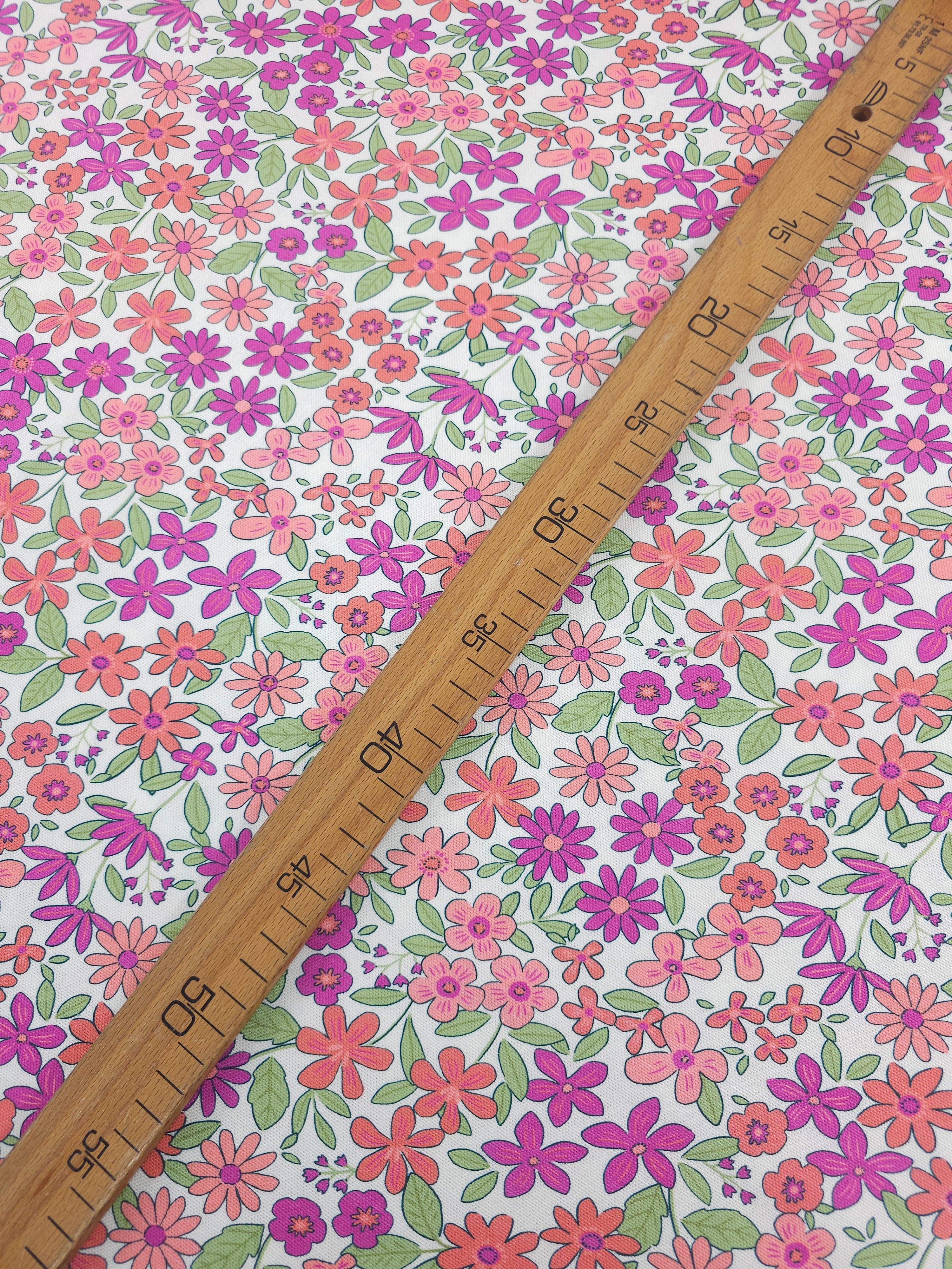Pink Doodle Flower Bloom Canvas Cotton