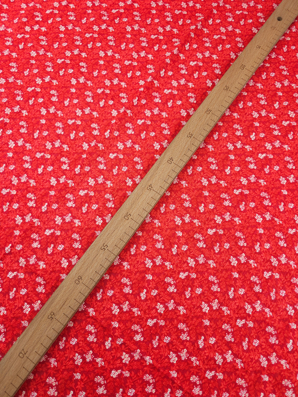 Red/Ivory Ditsy Floral Splodge Textured Viscose