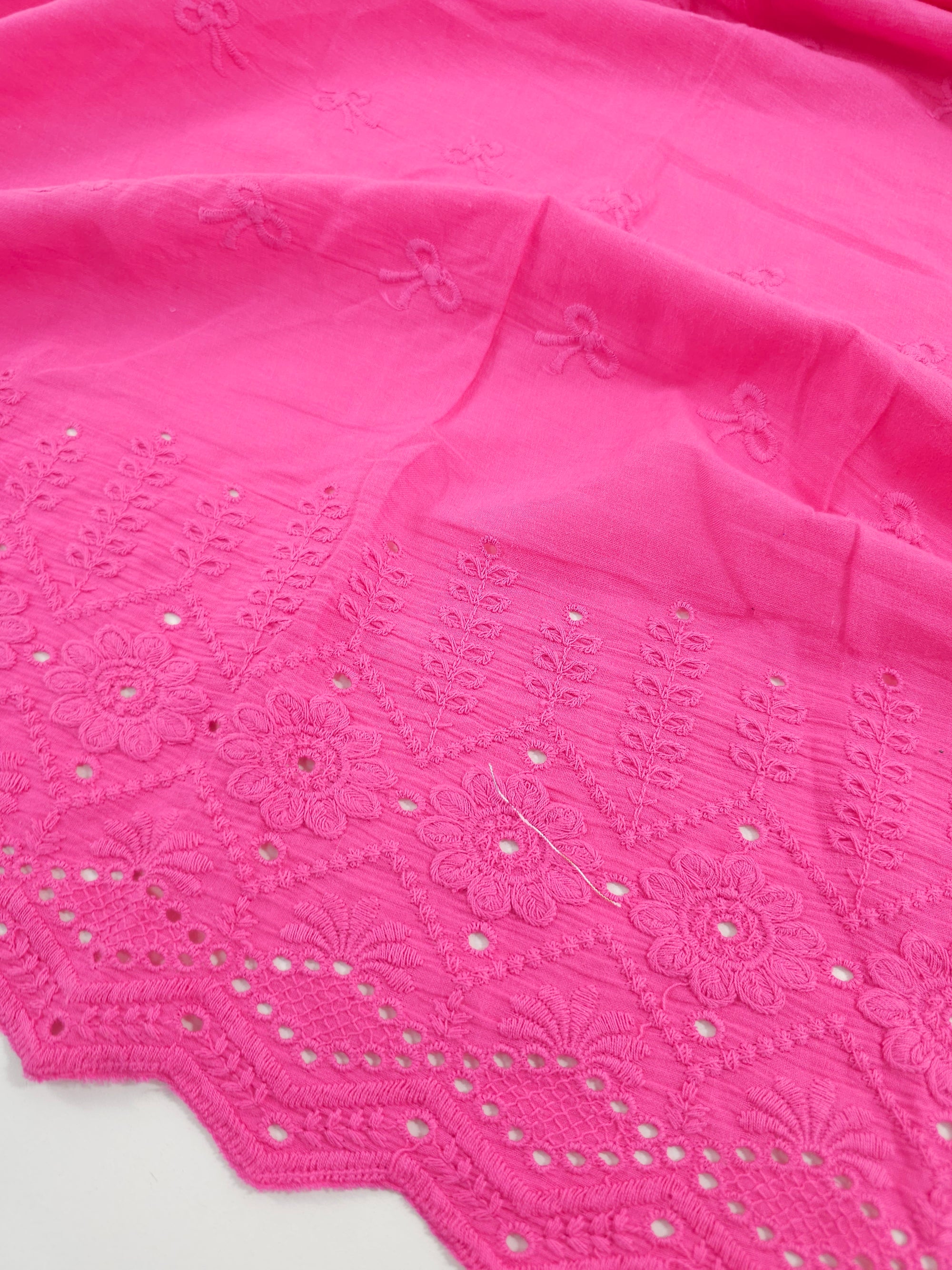 Fuchsia Pink Bow Floral Cambric Cotton Broderie Anglaise
