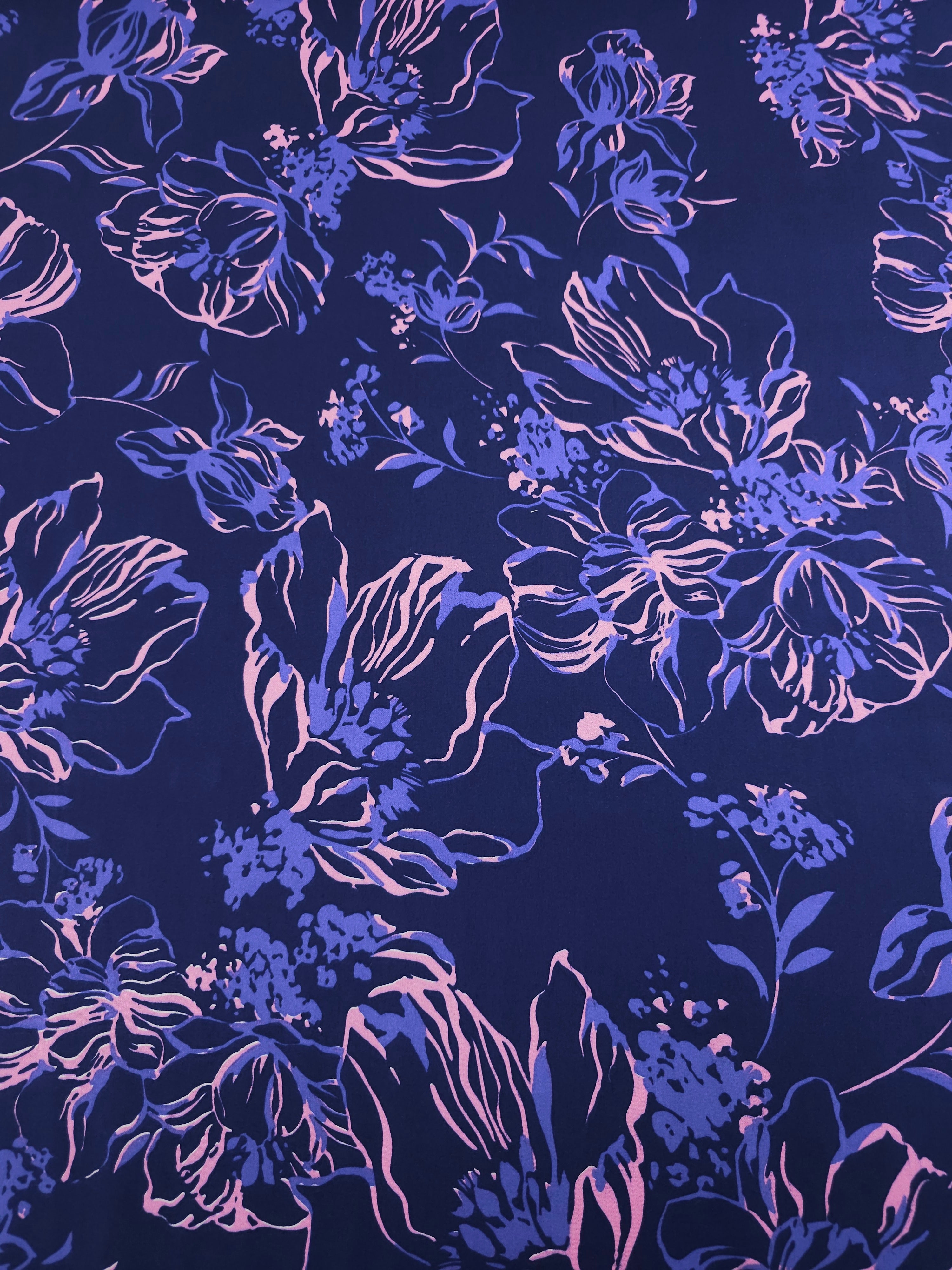 Navy/Pink Sketch Wildflower Cotton Satin 60"