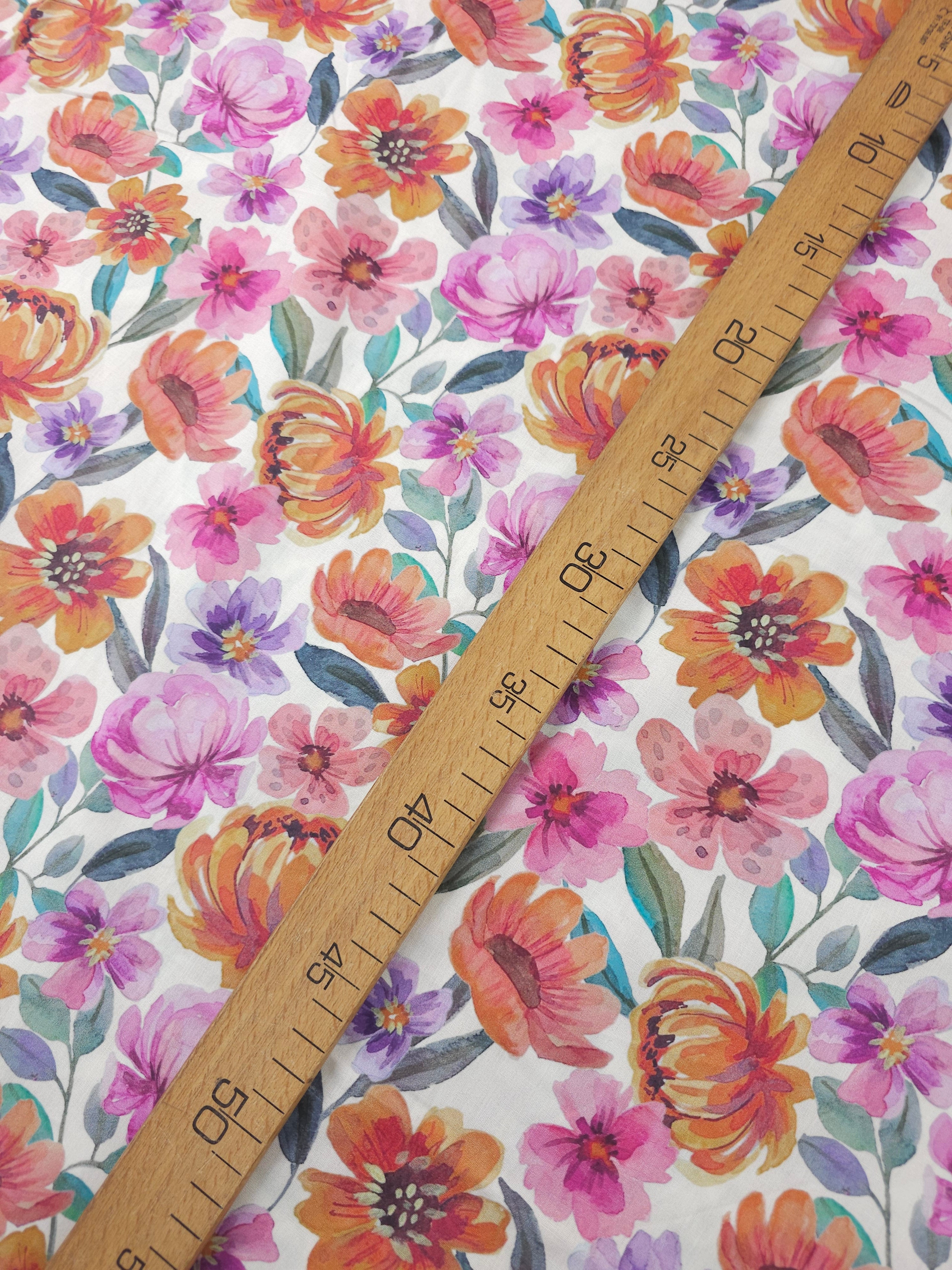 Summer Watercolour Florals On Ivory Fine Cotton Poplin 57"