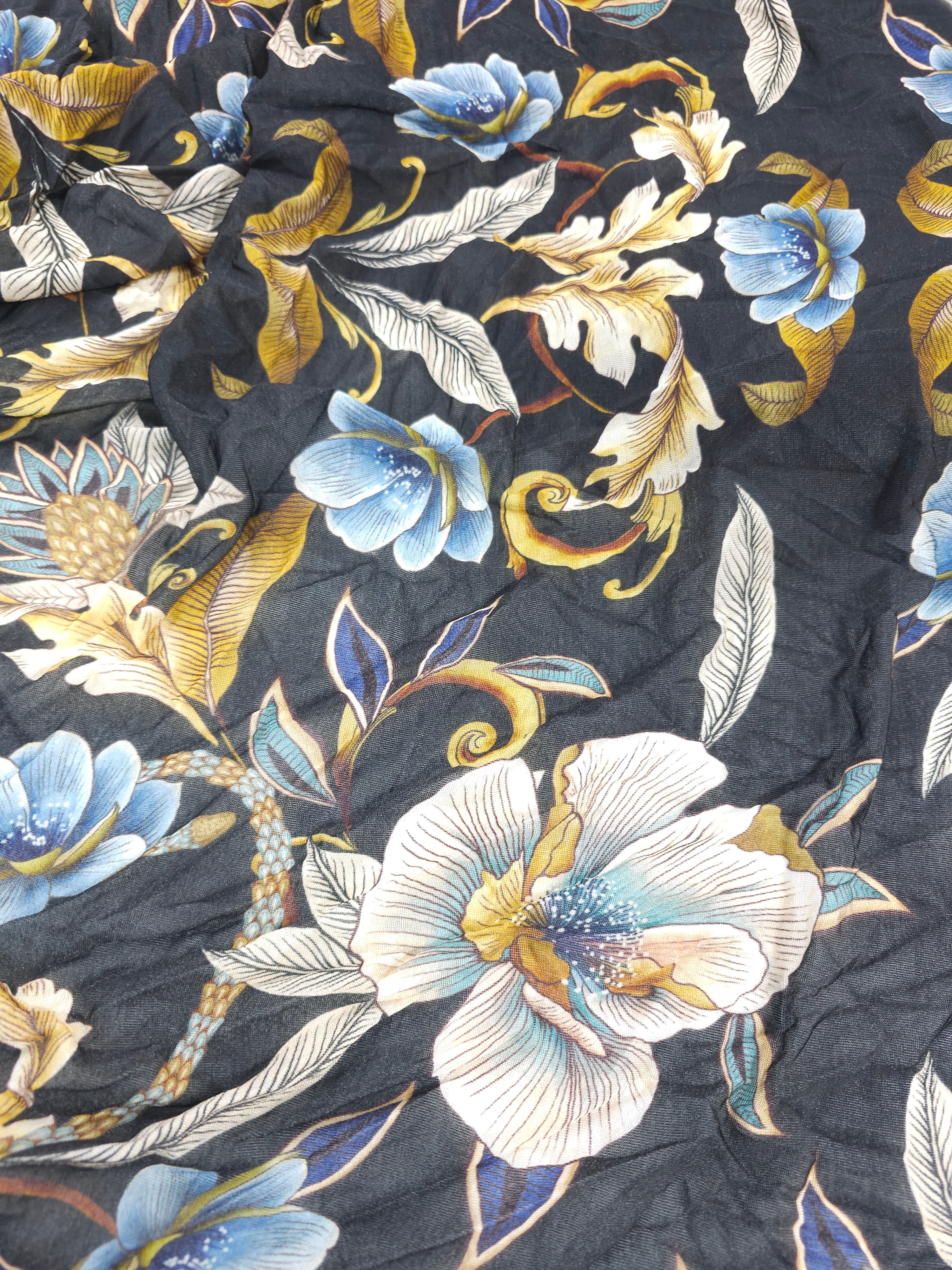 Traditional golden blue flower Rayan jersey- 2m piece