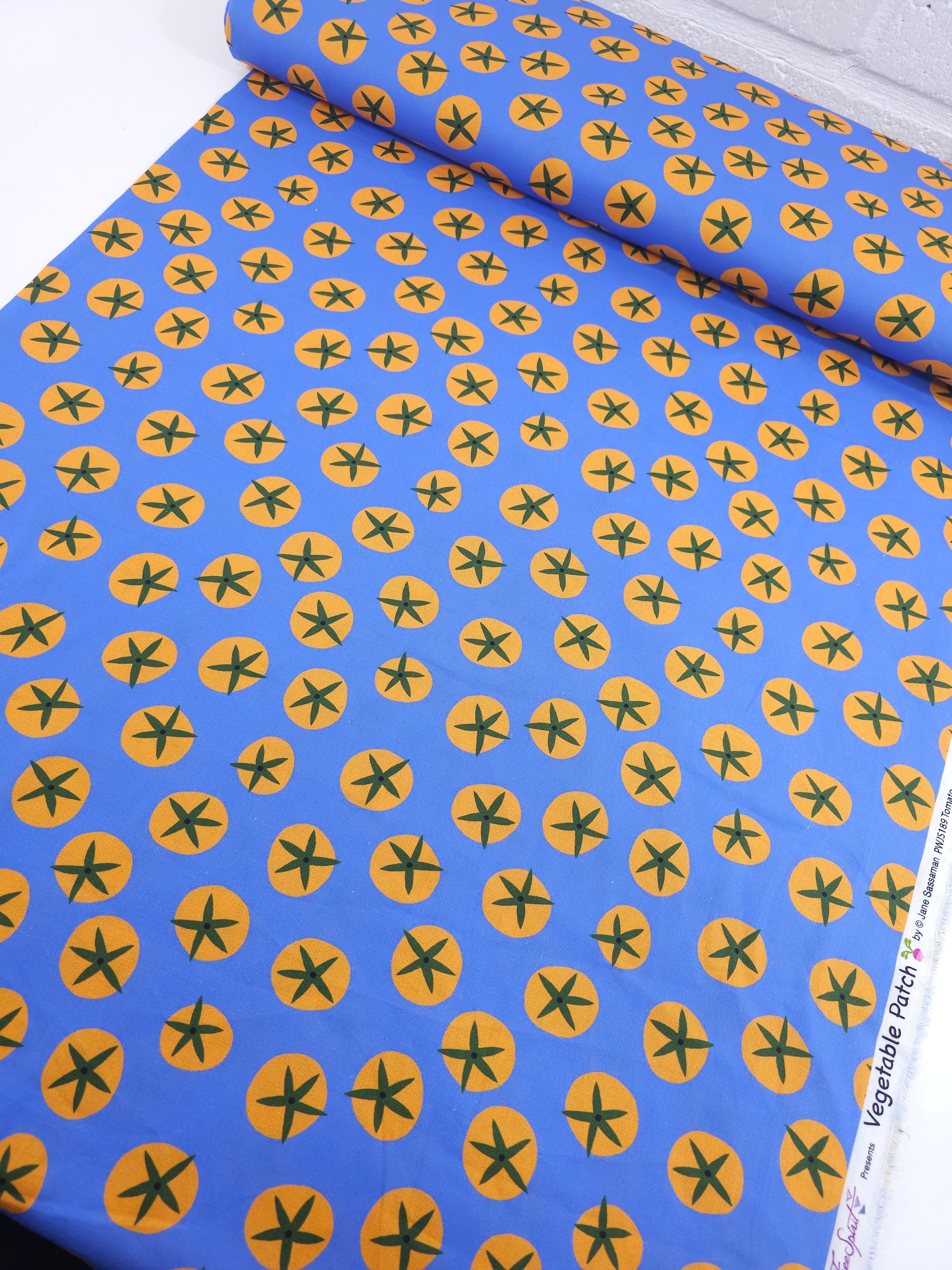 Blue/Orange Novelty Tomatoes 100% Cotton - Free Spirit