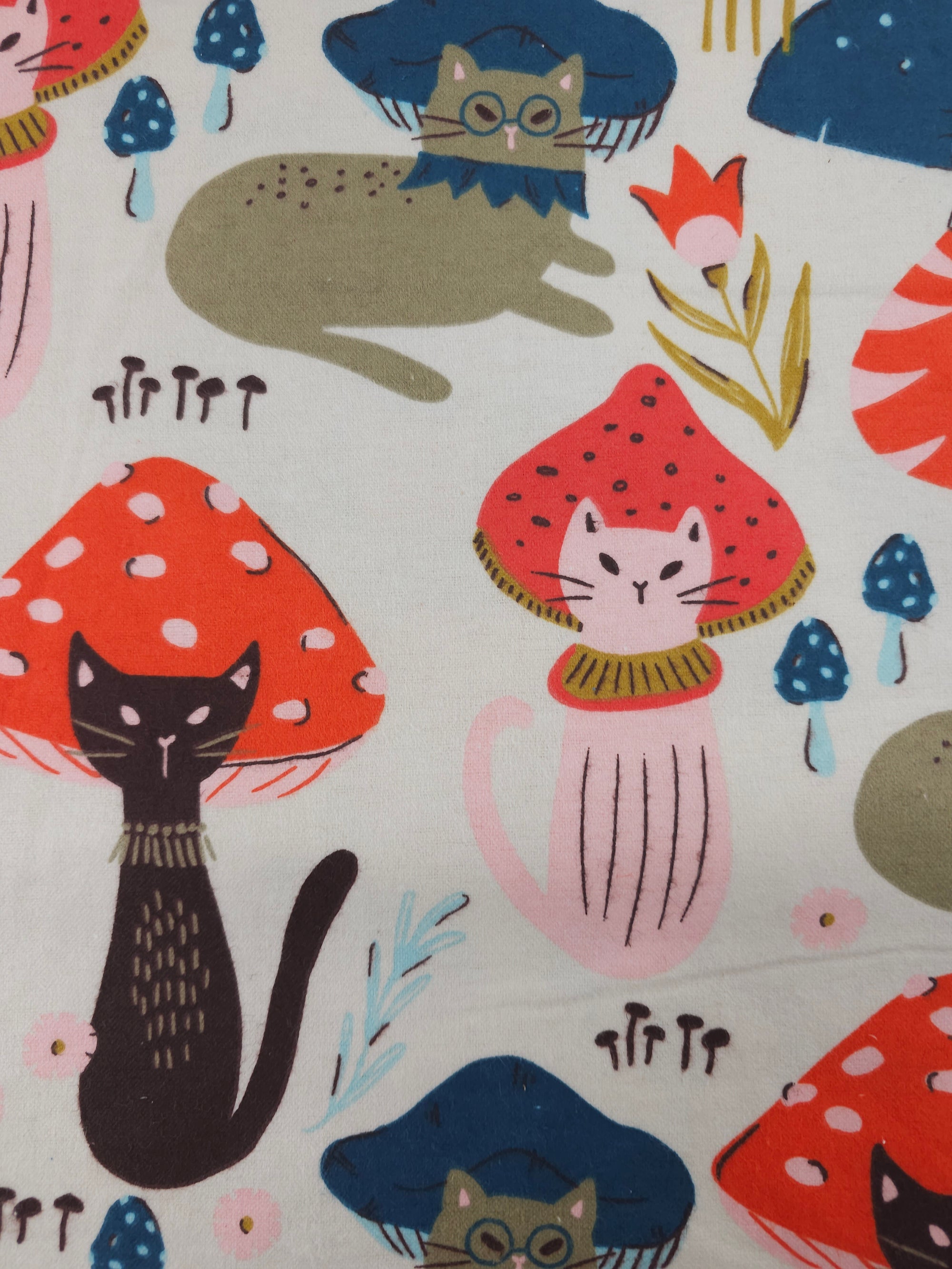 Funky Cat Mushroom Lightweight Flannel Cotton