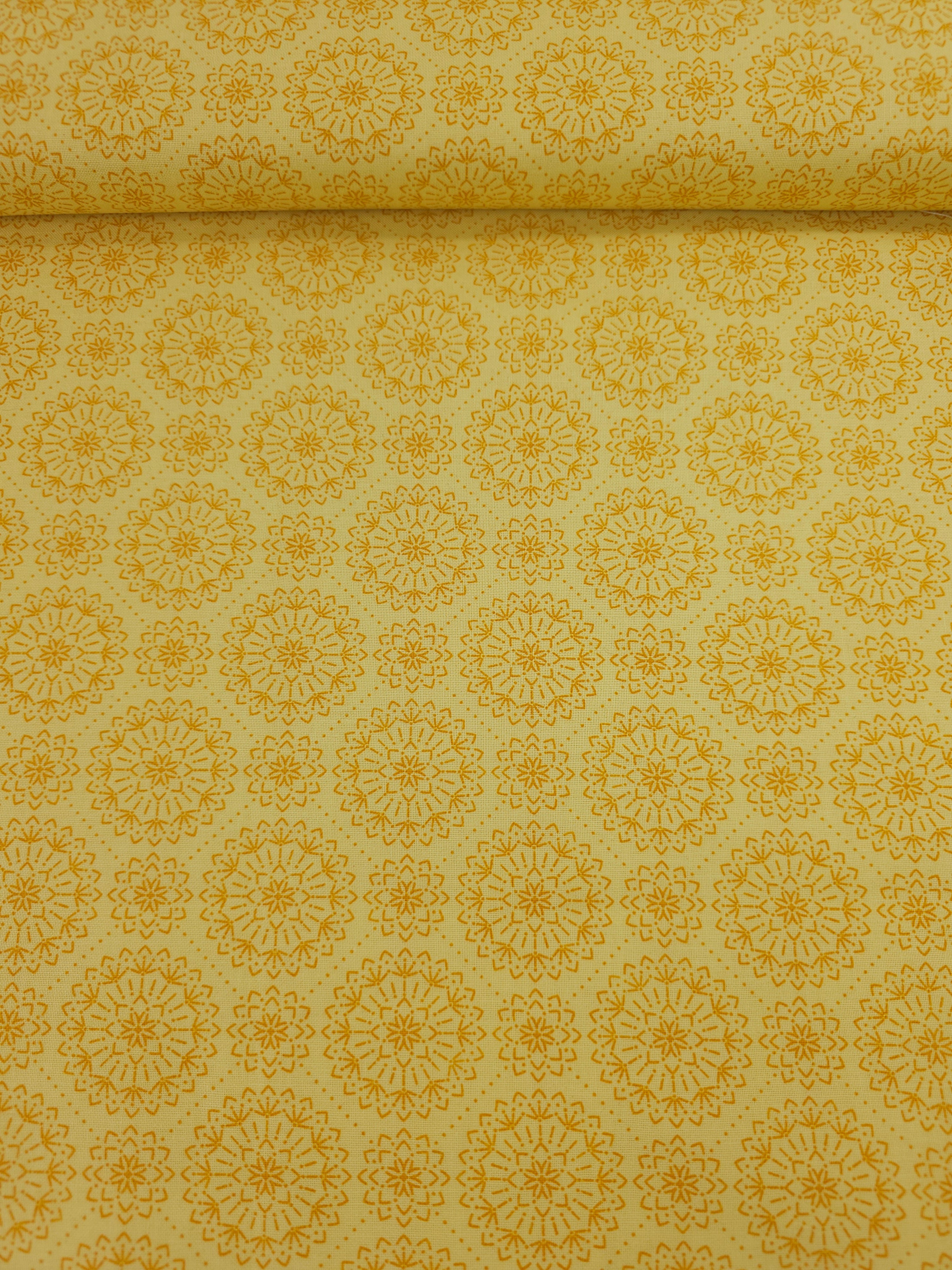 Sunshine Yellow Mandala Circle 100% Cotton - Benartex