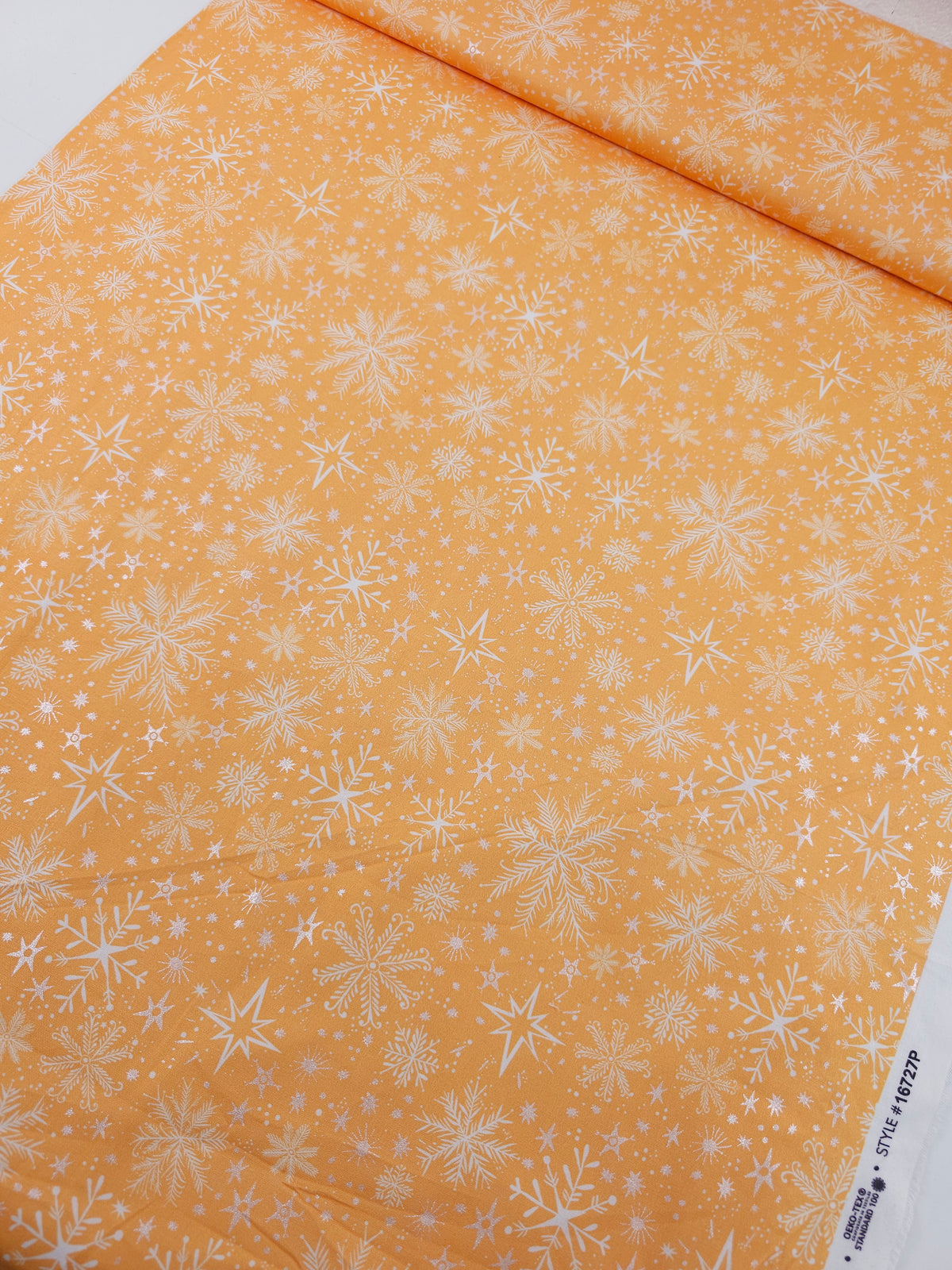 Orange/Silver Shimmer Snowflake 100% Cotton