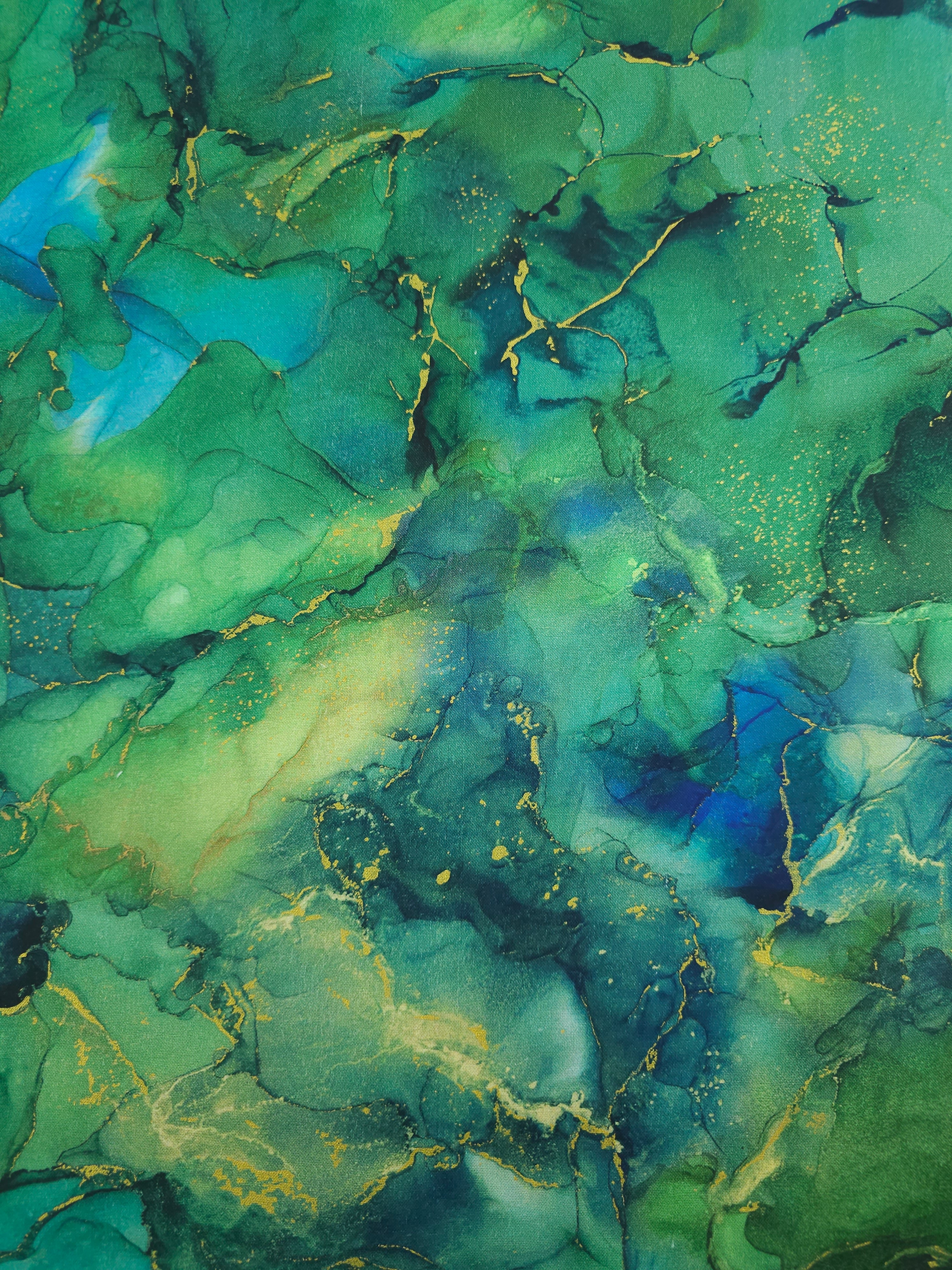 Green/Teal Gold Marble 100% Cotton