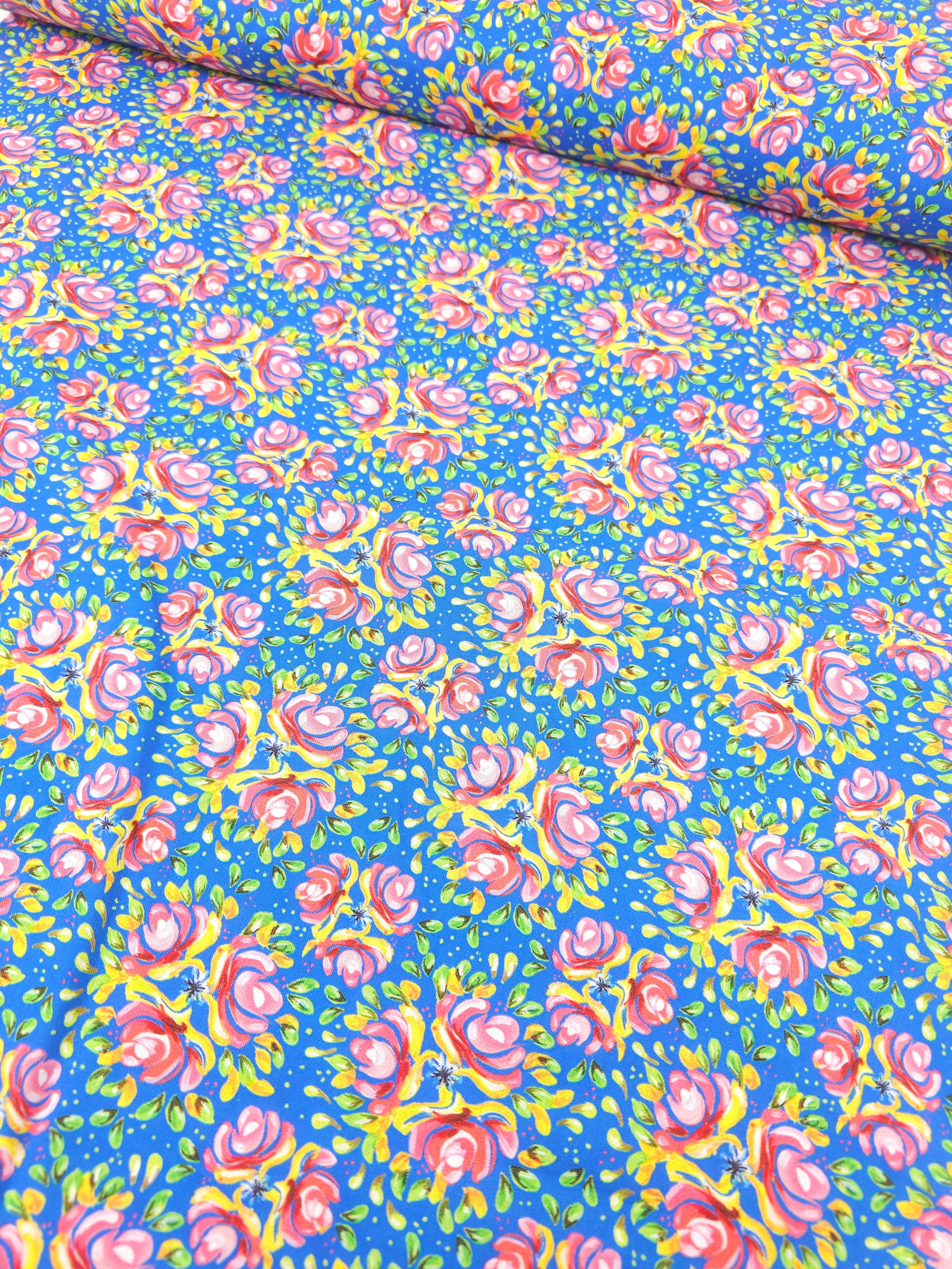 Blue/Pink Floral Waters 100% Cotton