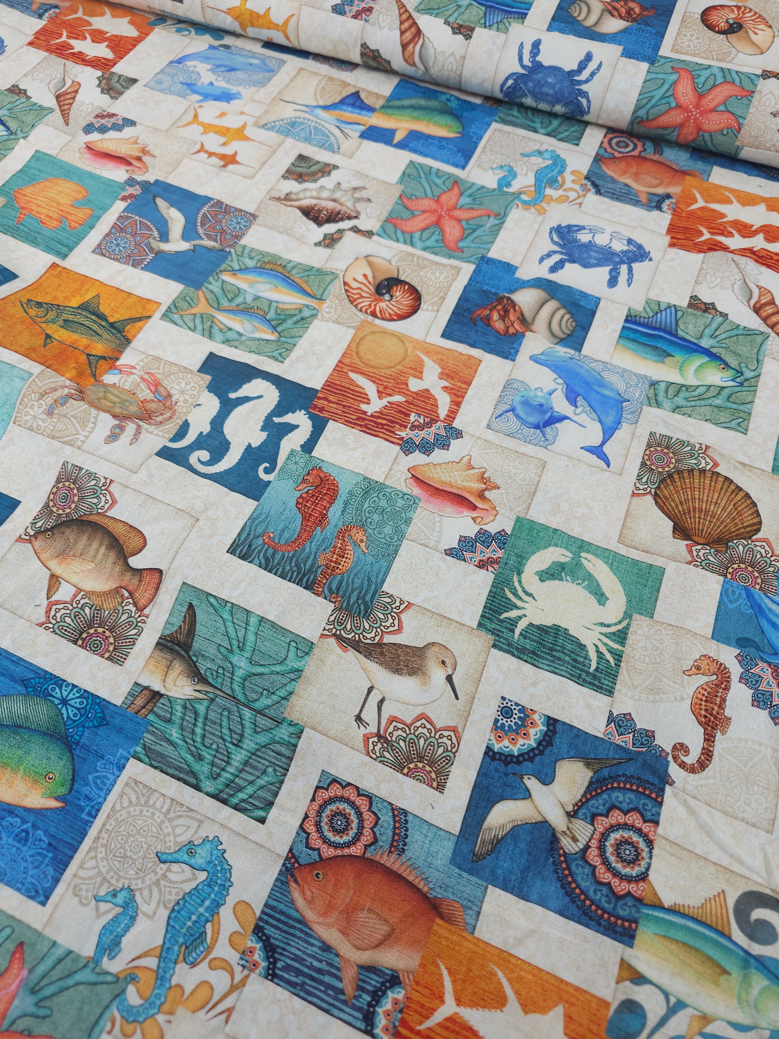 Coastal Sea Life Tile 100% Cotton 106” *EXTRA WIDE*