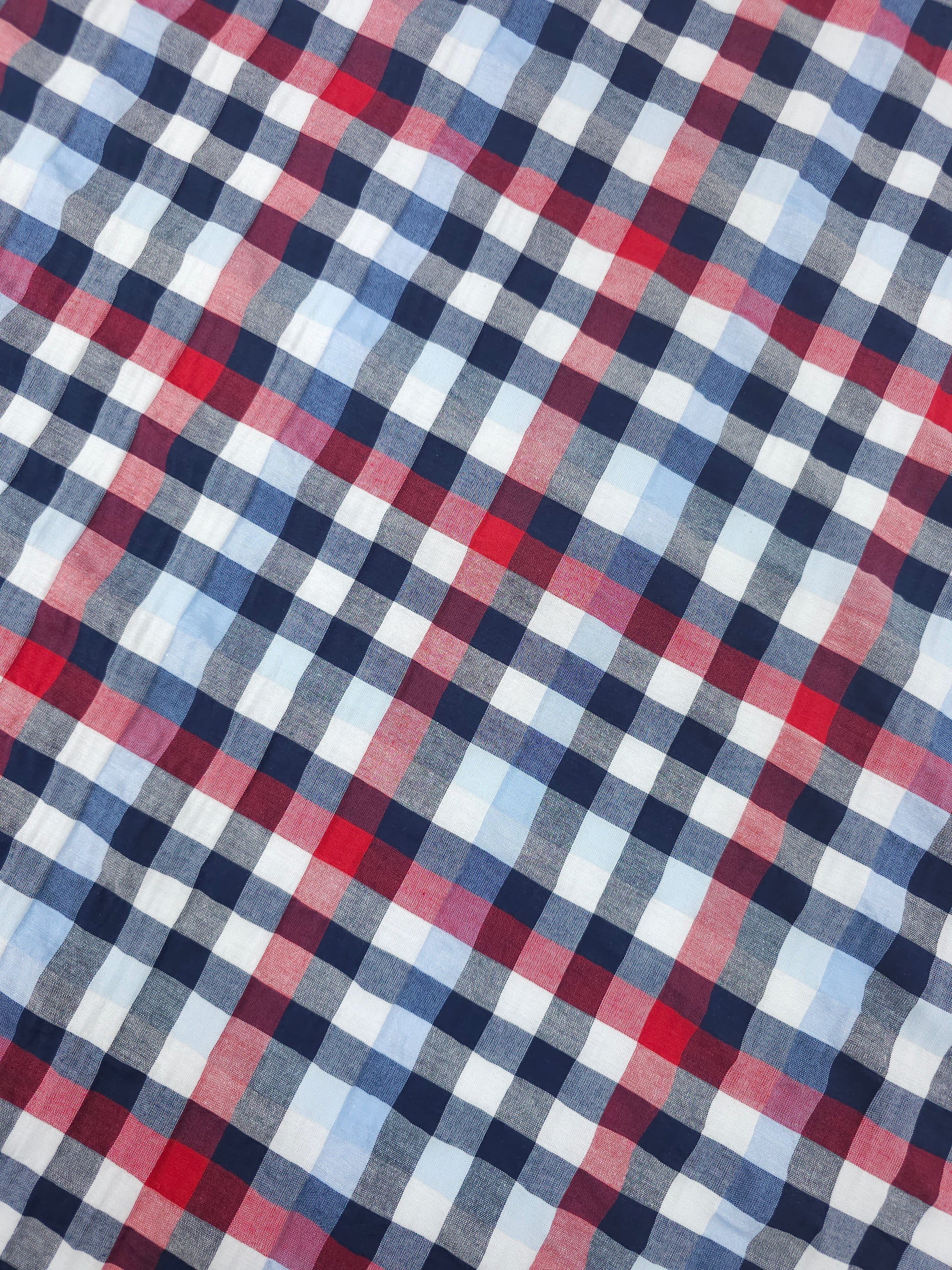 Red/Blue Gingham Crinkle Poly Cotton
