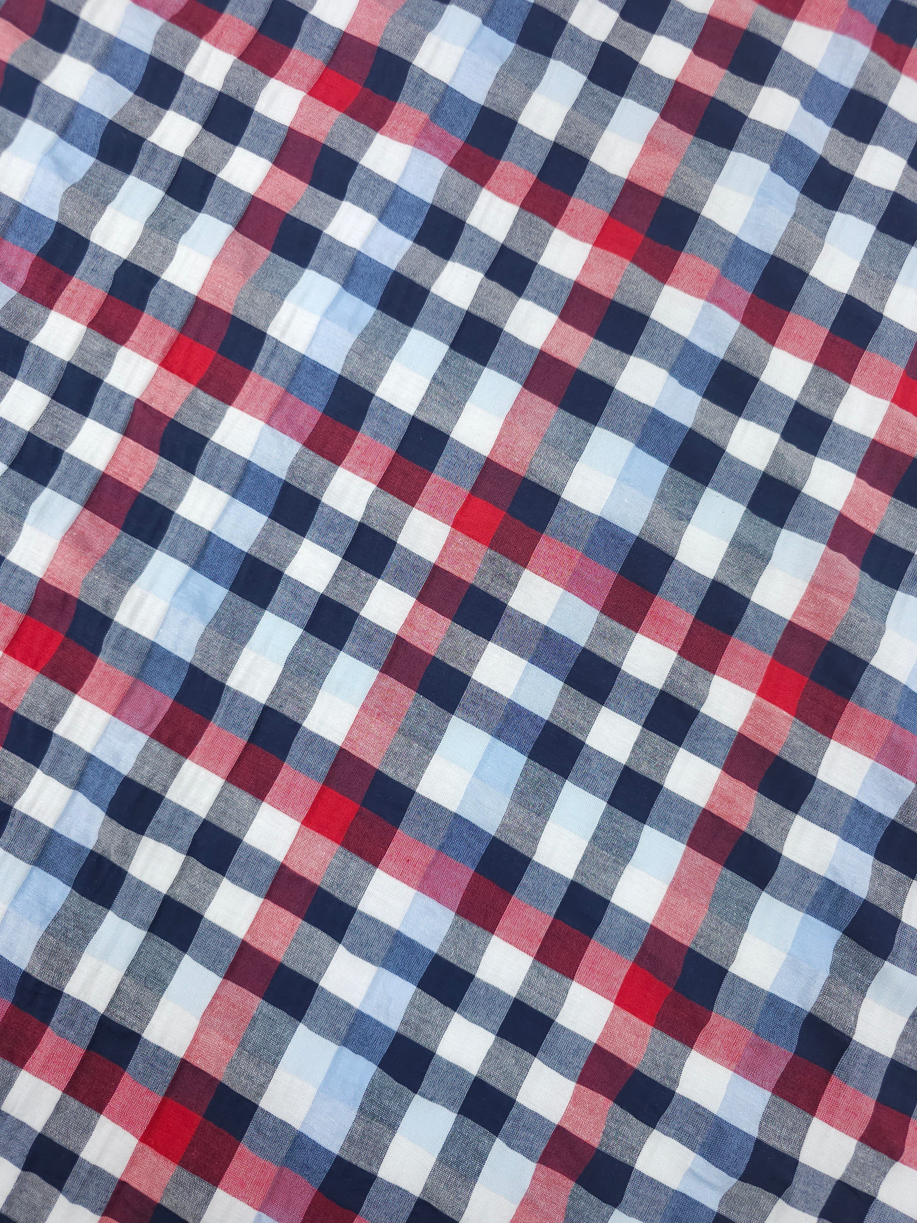 Red/Blue Gingham Crinkle Poly Cotton