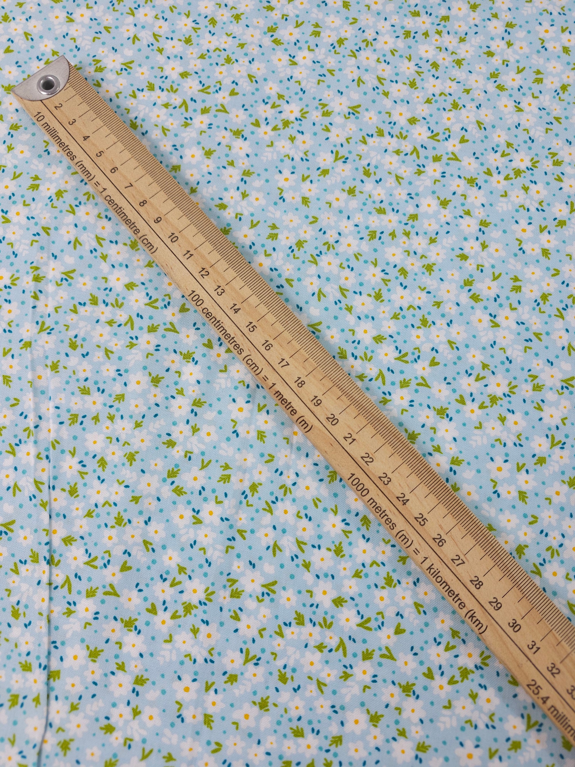 Light Blue Ditsy Daisy Party 100% Cotton