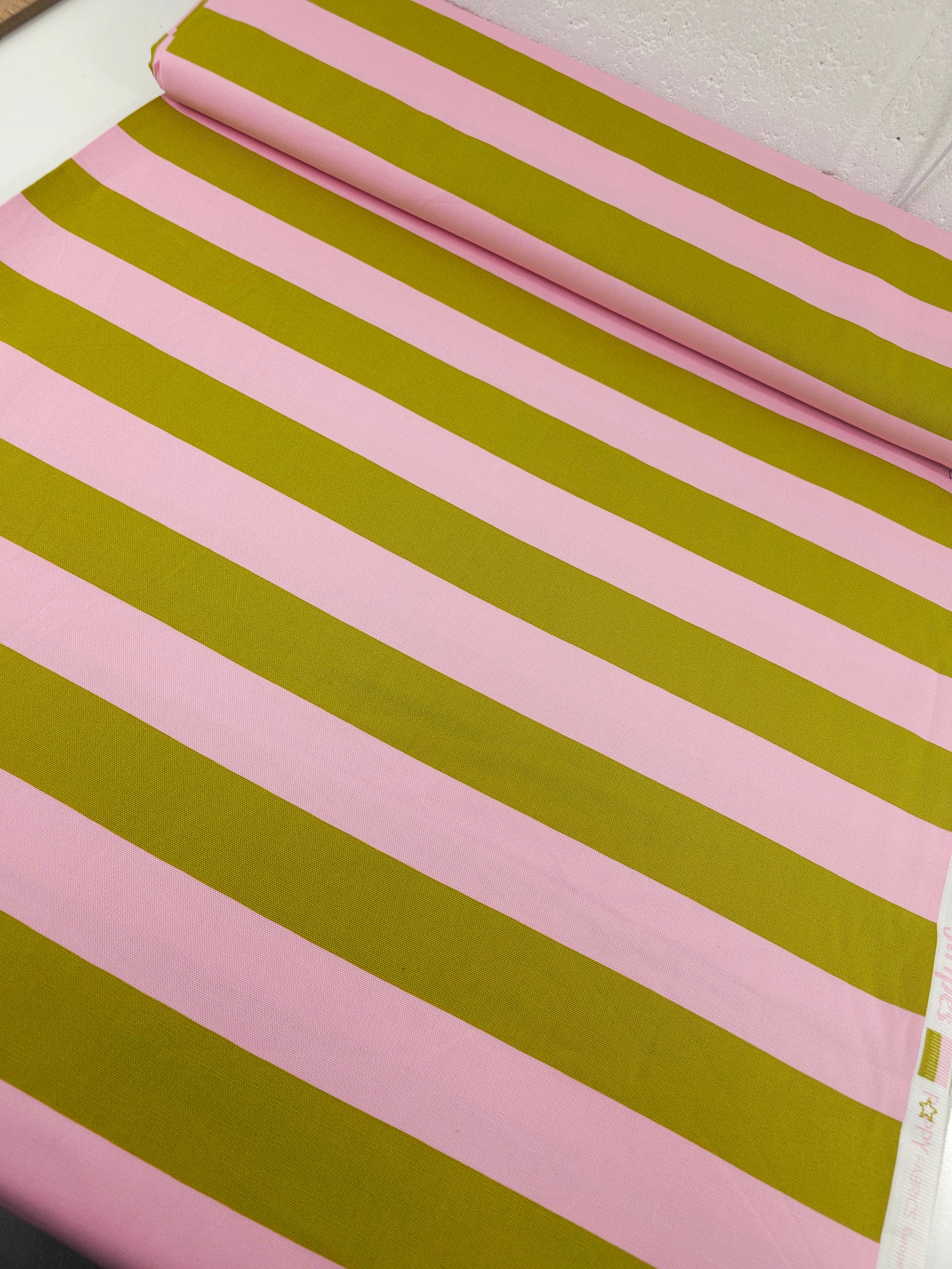 Pink/Mustard Green Block Stripe Lightweight Canvas Cotton