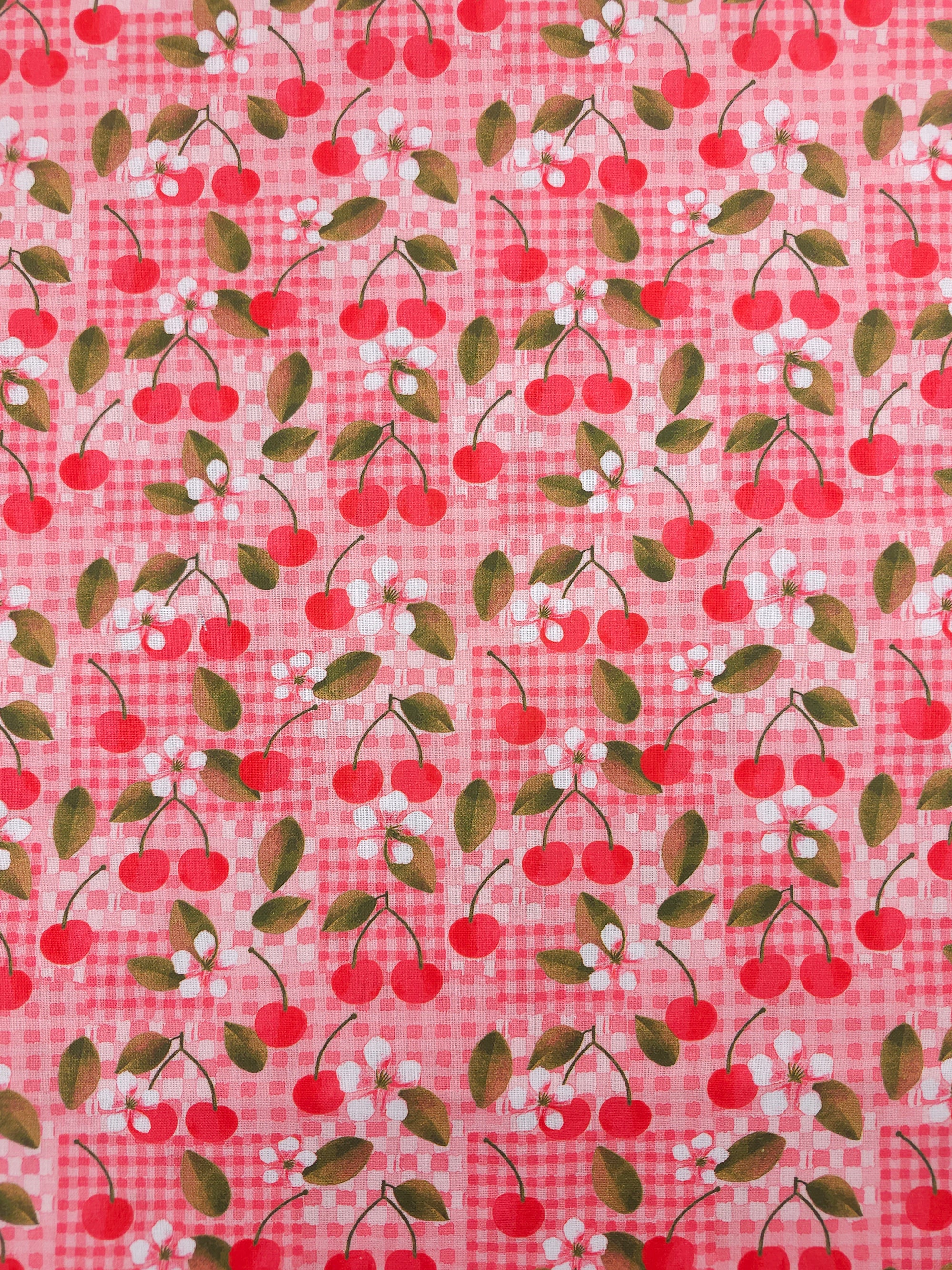 Pink/Red Cherry Gingham 100% Cotton