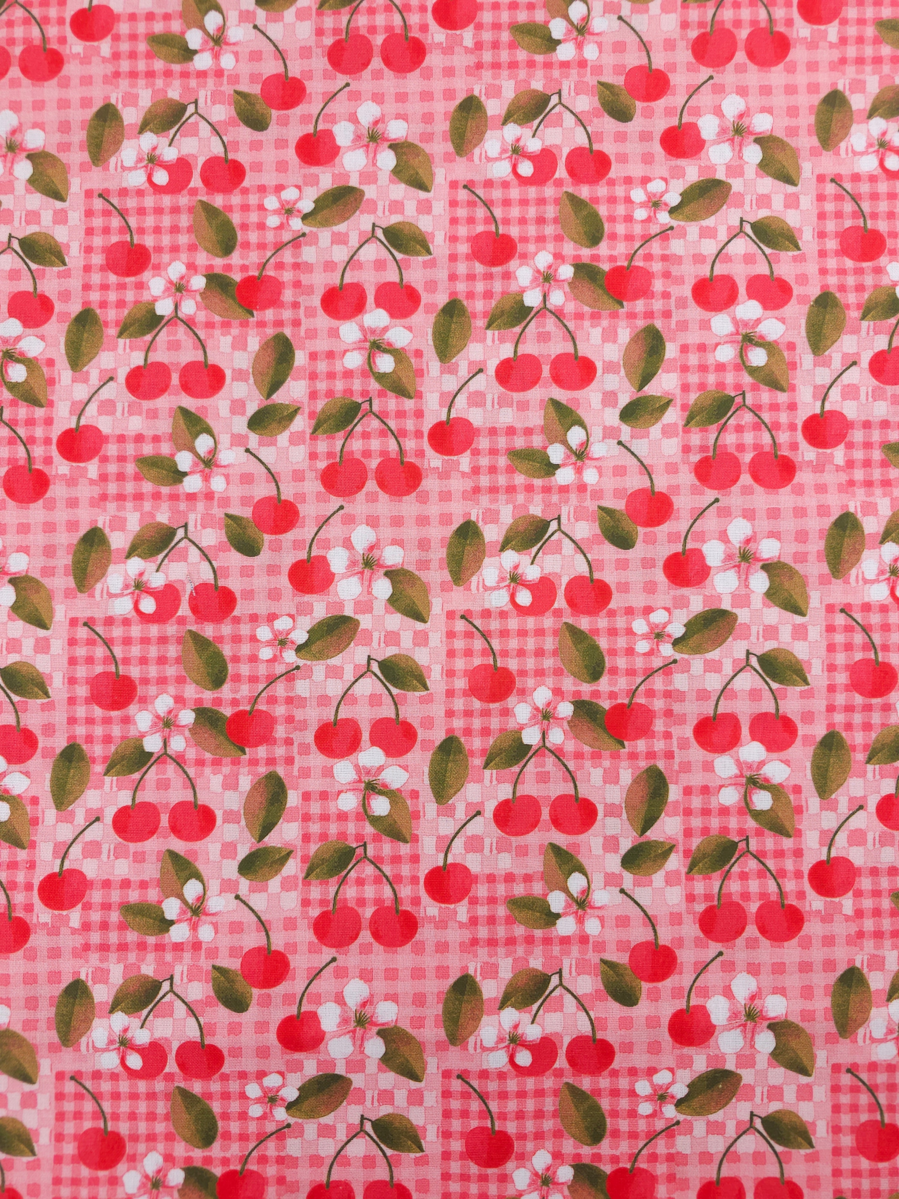 Pink/Red Cherry Gingham 100% Cotton