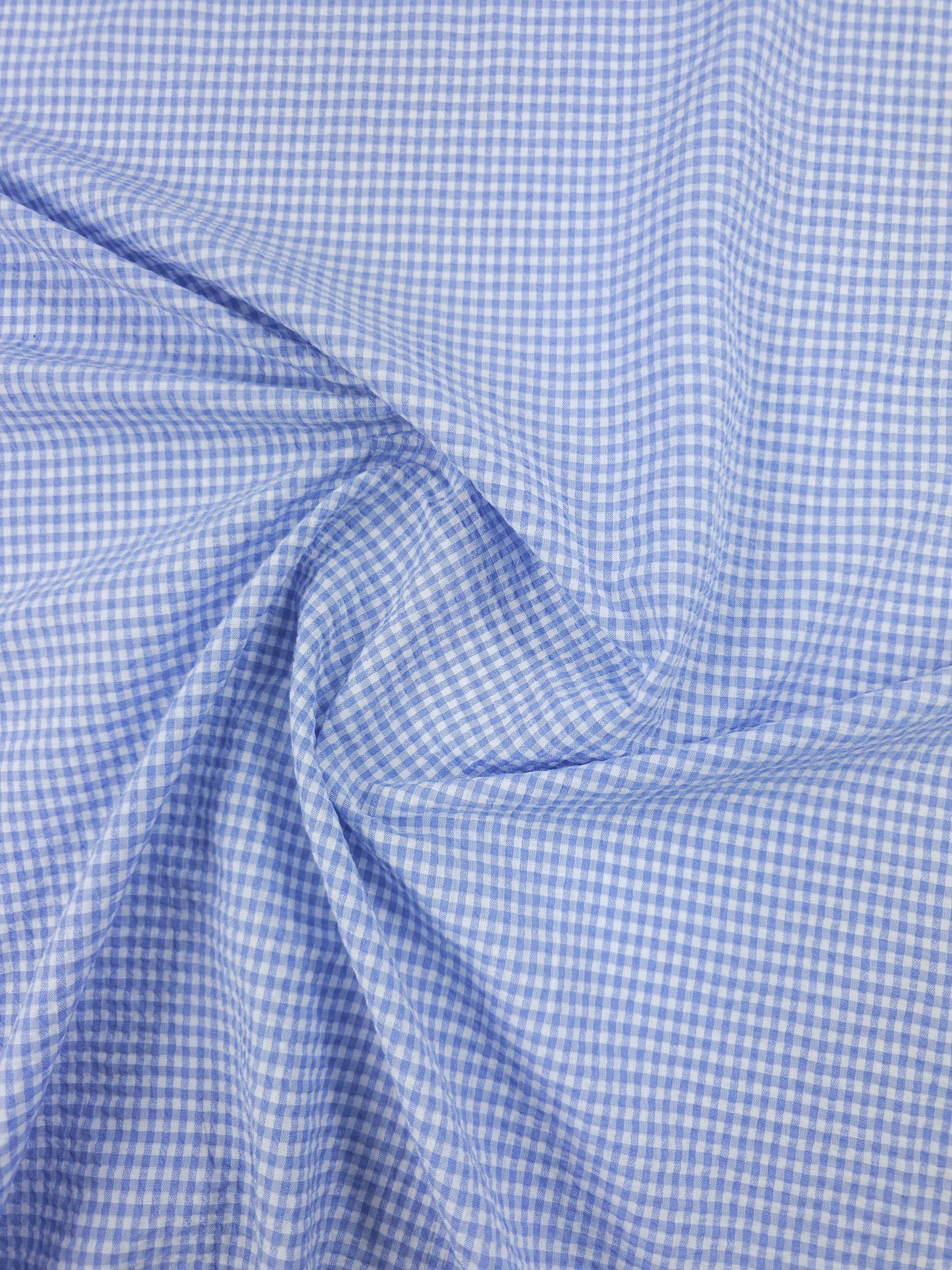Baby Blue/White Mini Gingham Crinkle Cotton