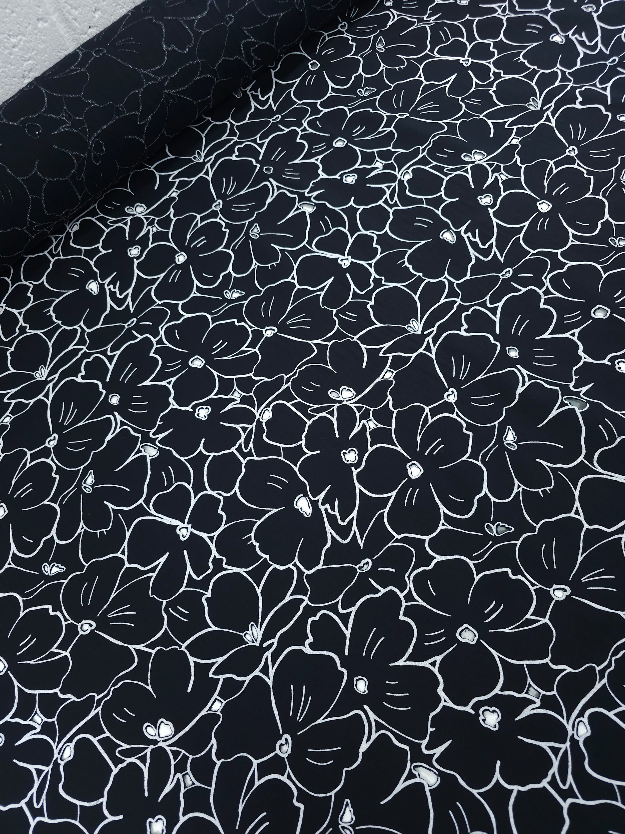 Black/White Floral Laser Cut Cotton