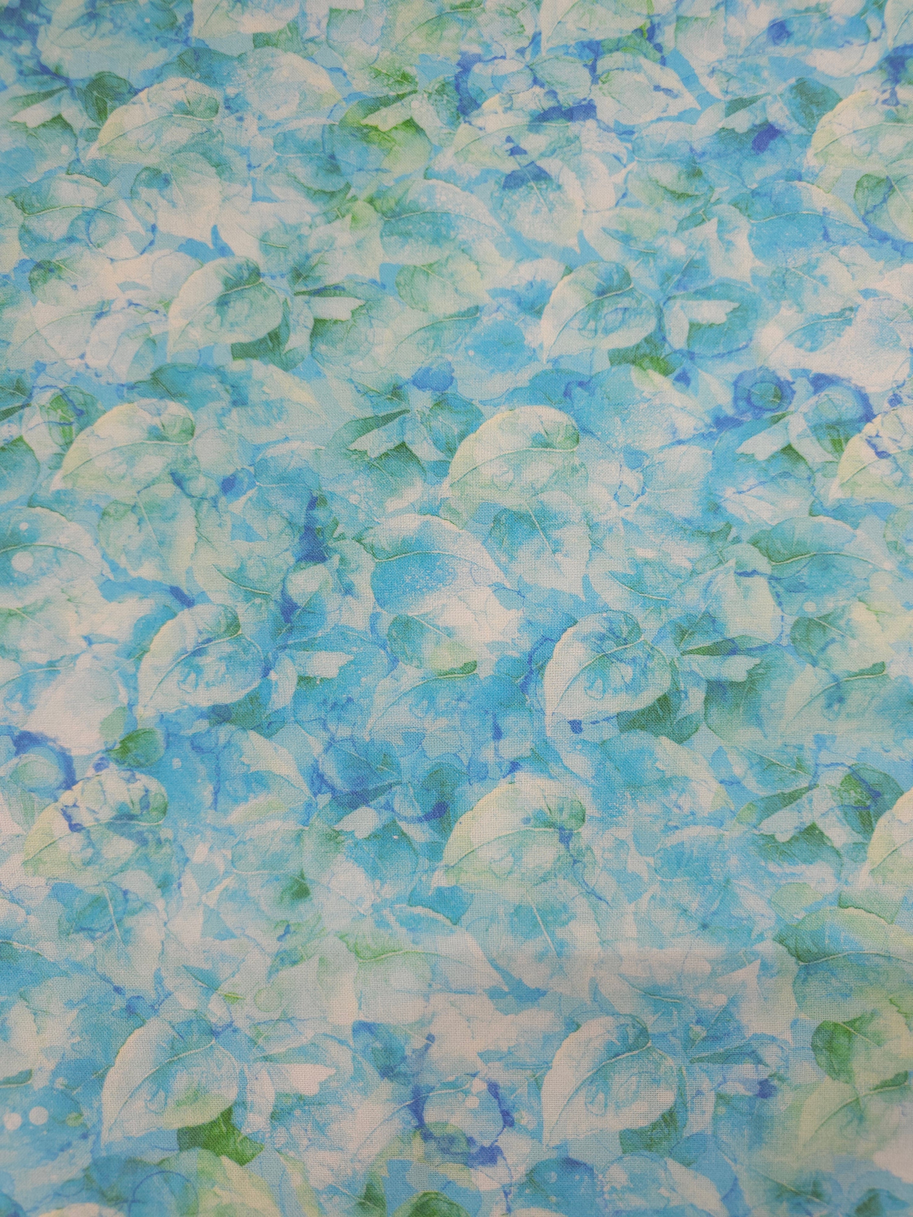 Light Blue/Green Abstract Leaf 100% Cotton