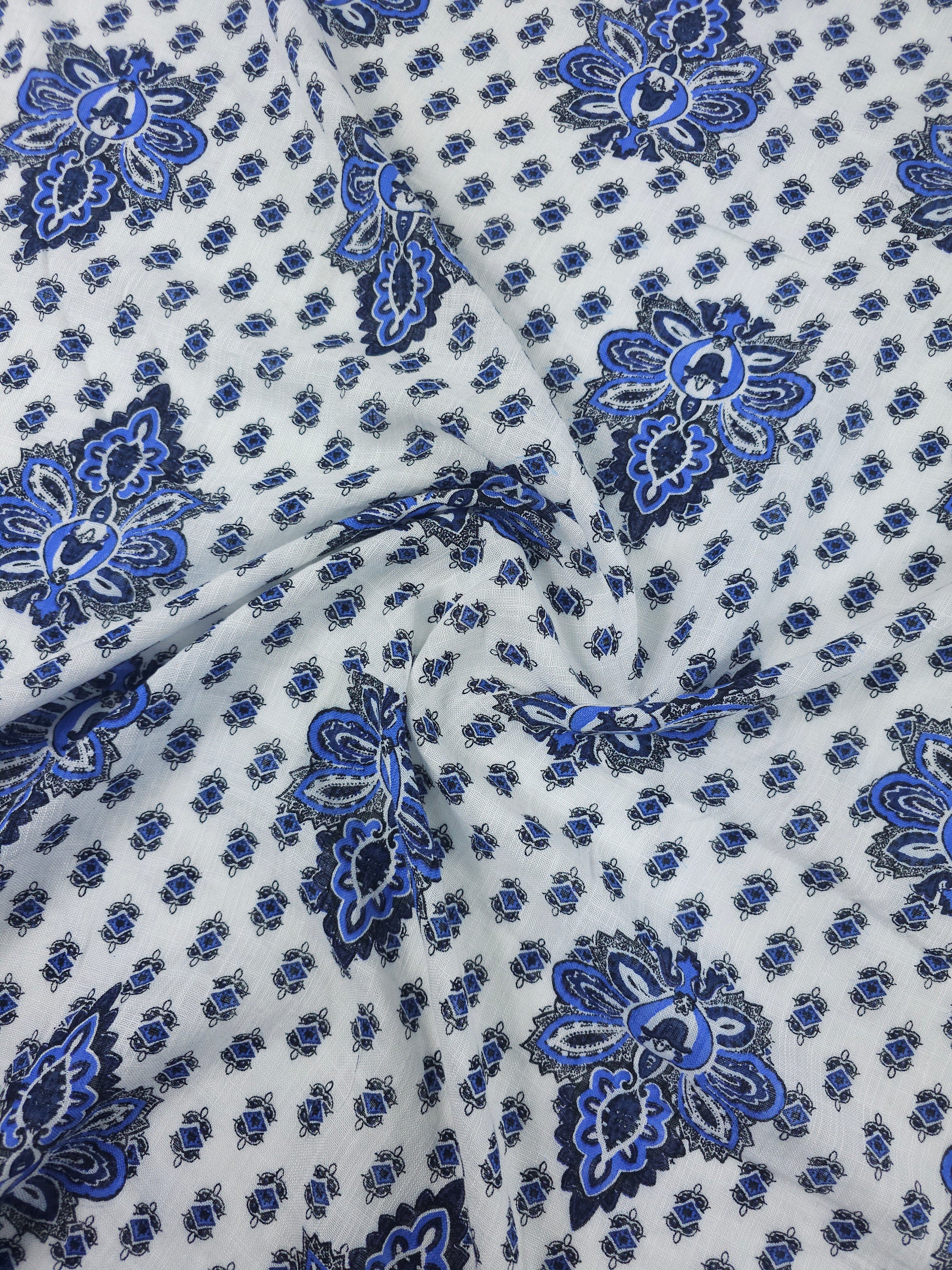 Blue/White Ikat Cotton Flax