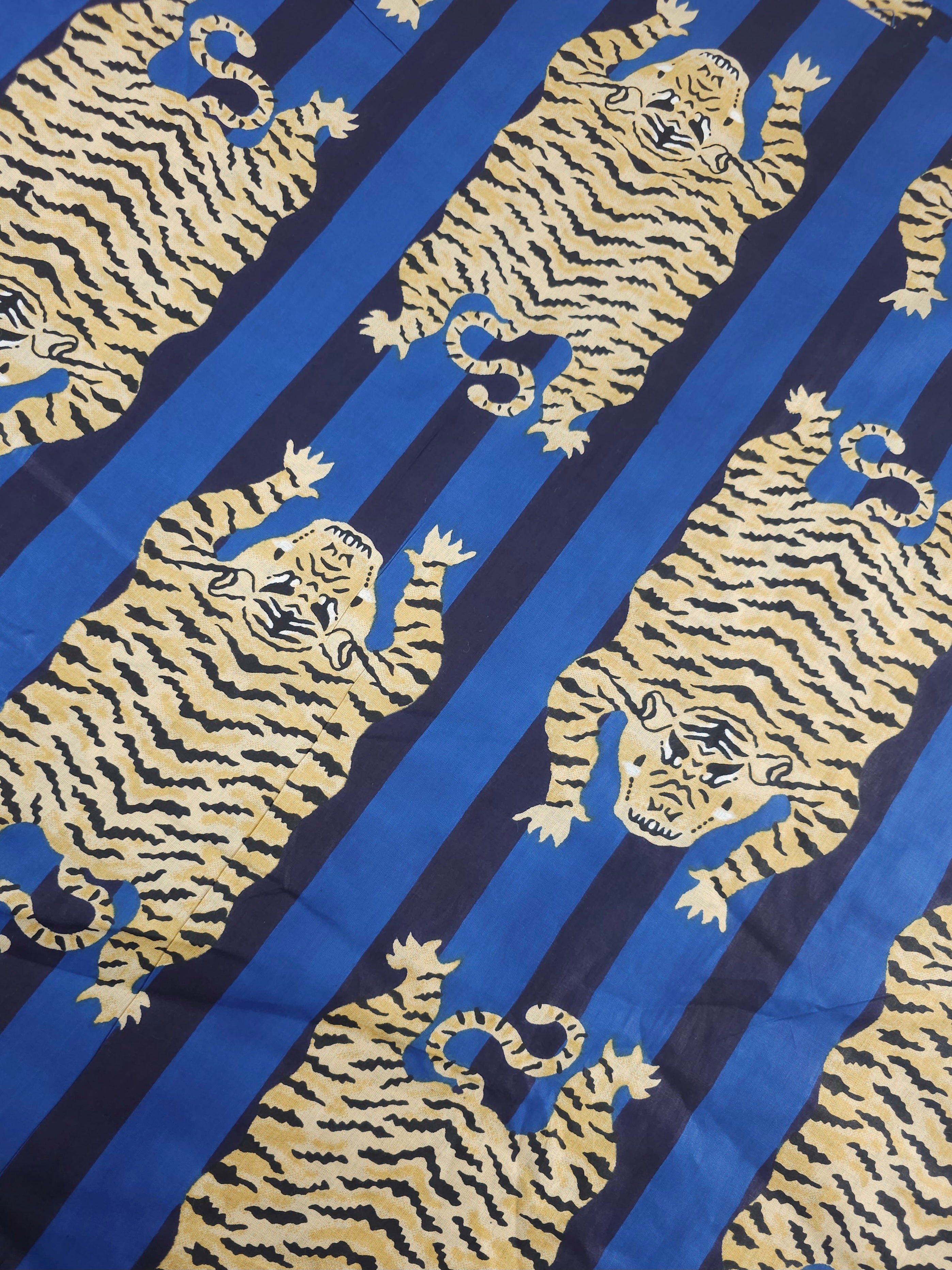 Dark Blue/Navy Stripe Tiger Block Print Cotton