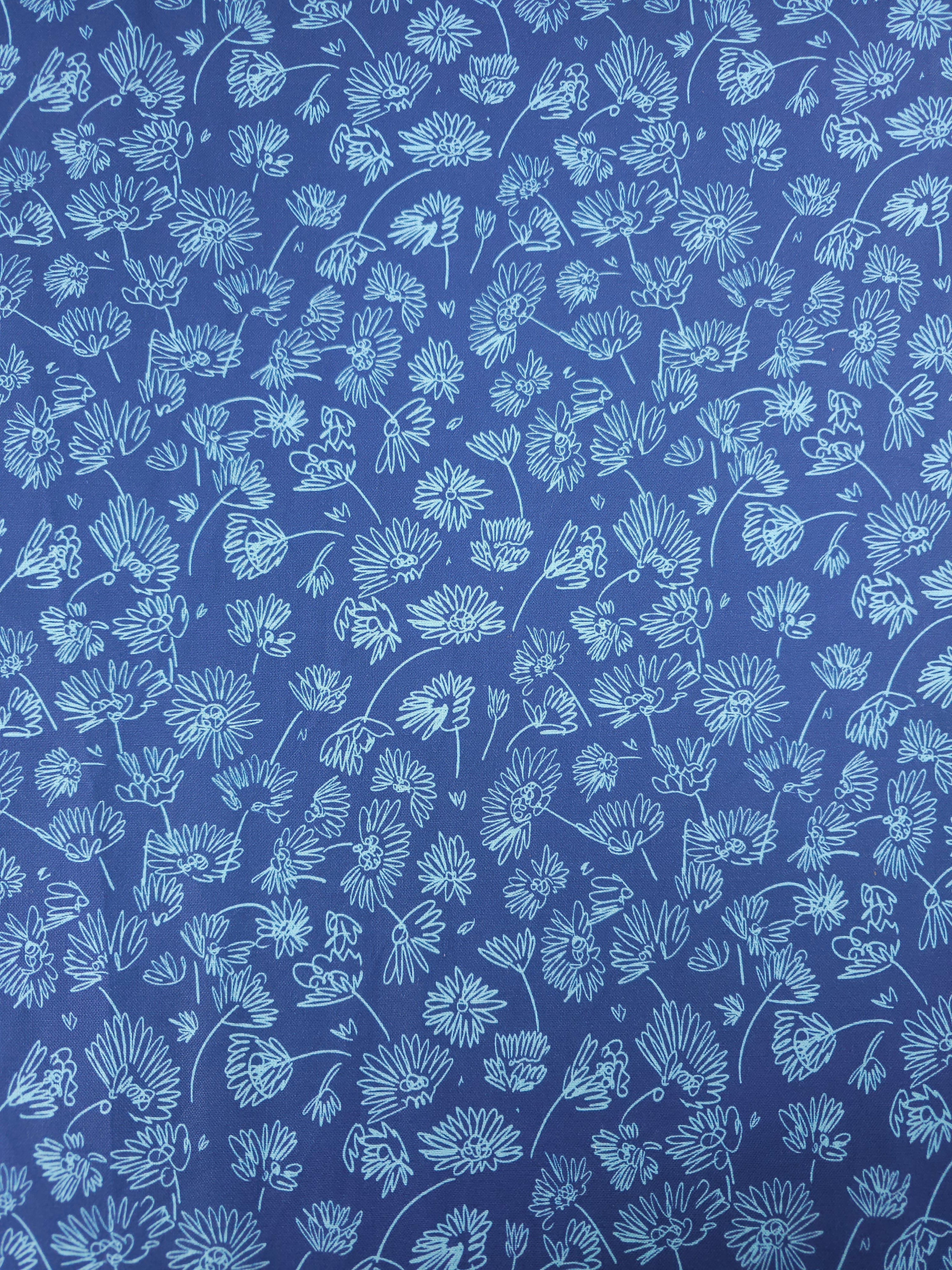 Blue Sketch Floating Flower 100% Cotton