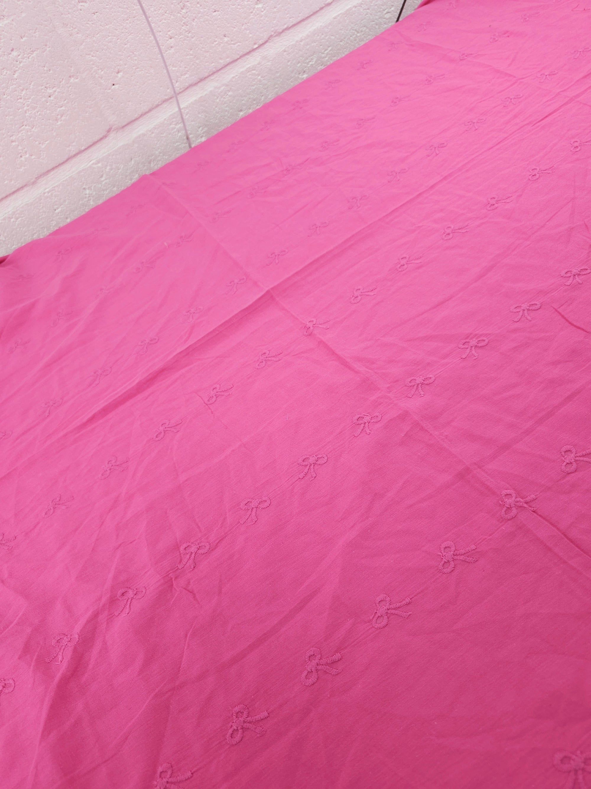 Fuchsia Pink Bow Floral Cambric Cotton Broderie Anglaise