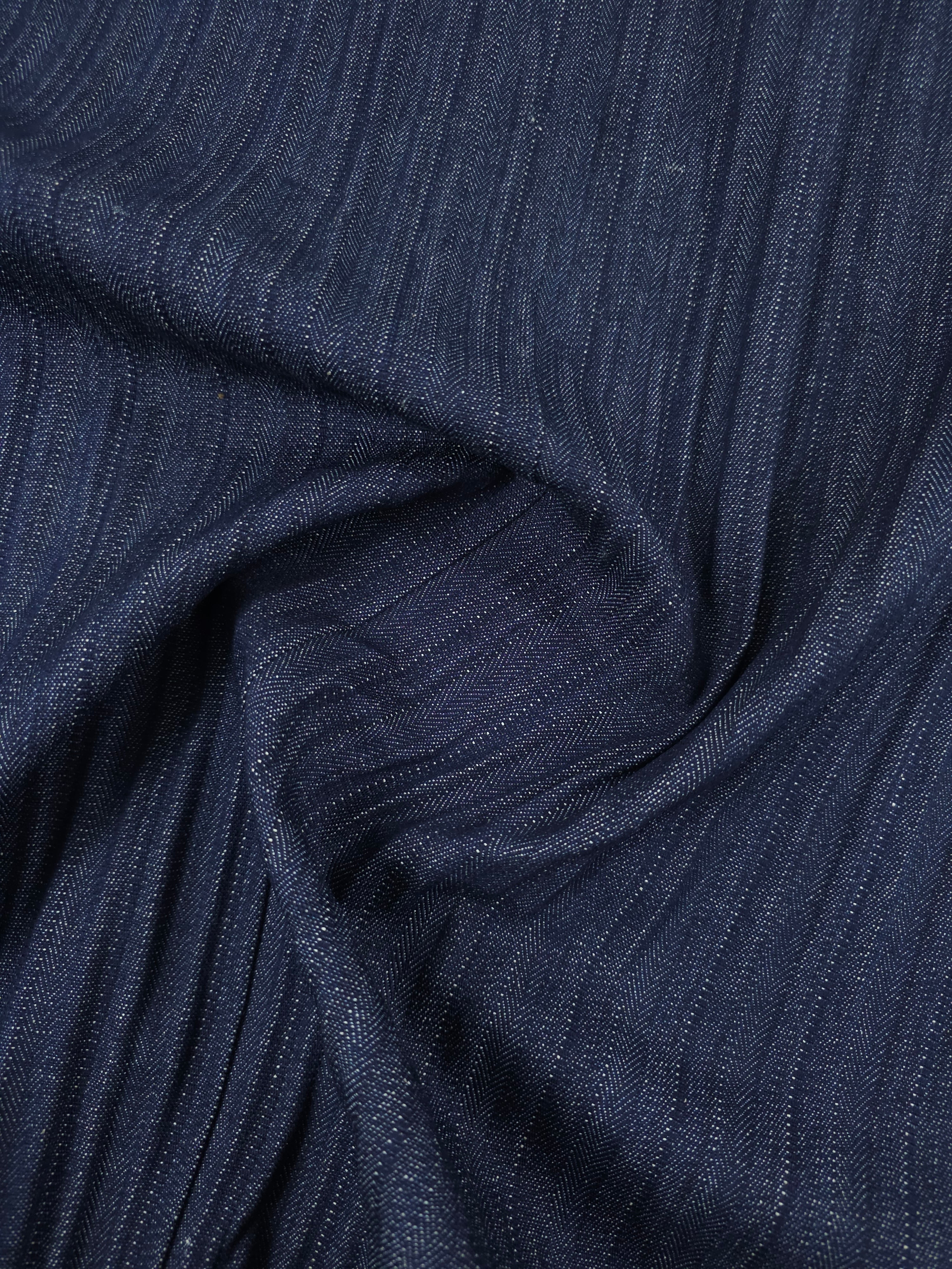 Indigo Navy Crinkle Herringbone Stripe Denim