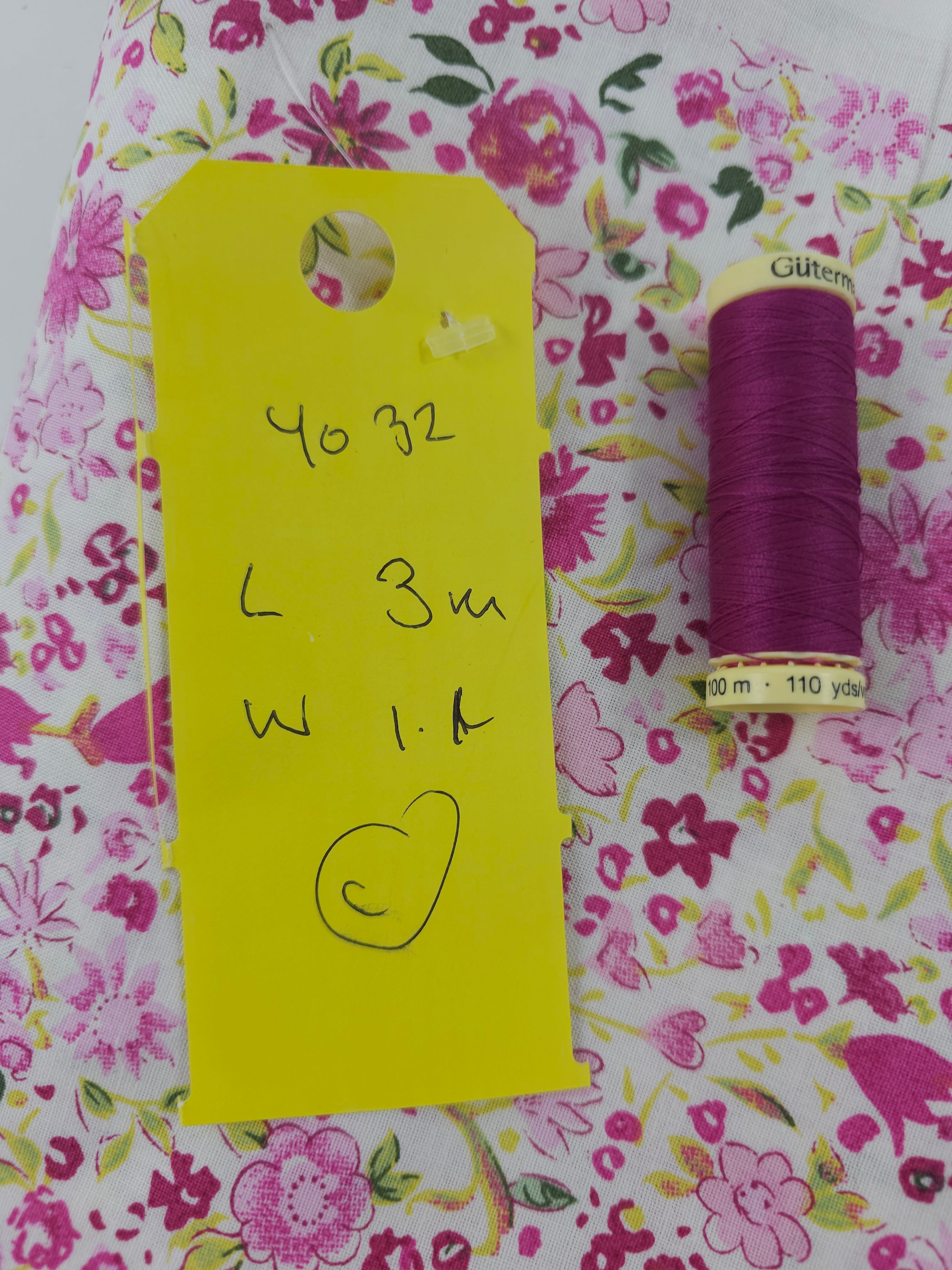 Pretty pink floral Cotton- 3m piece