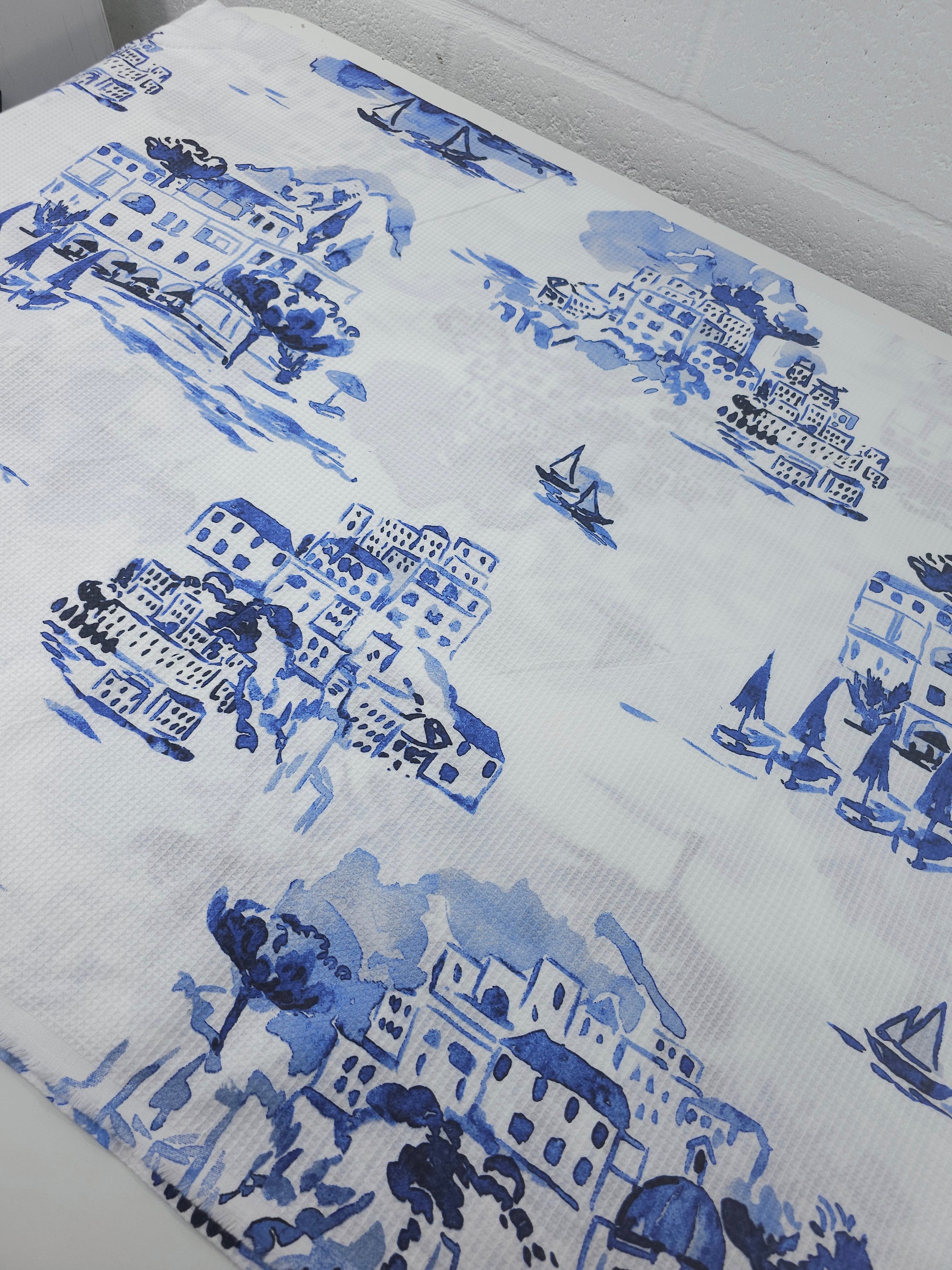 Blue/White Boat Lake Soft Waffle Cotton *EXTRA WIDE*
