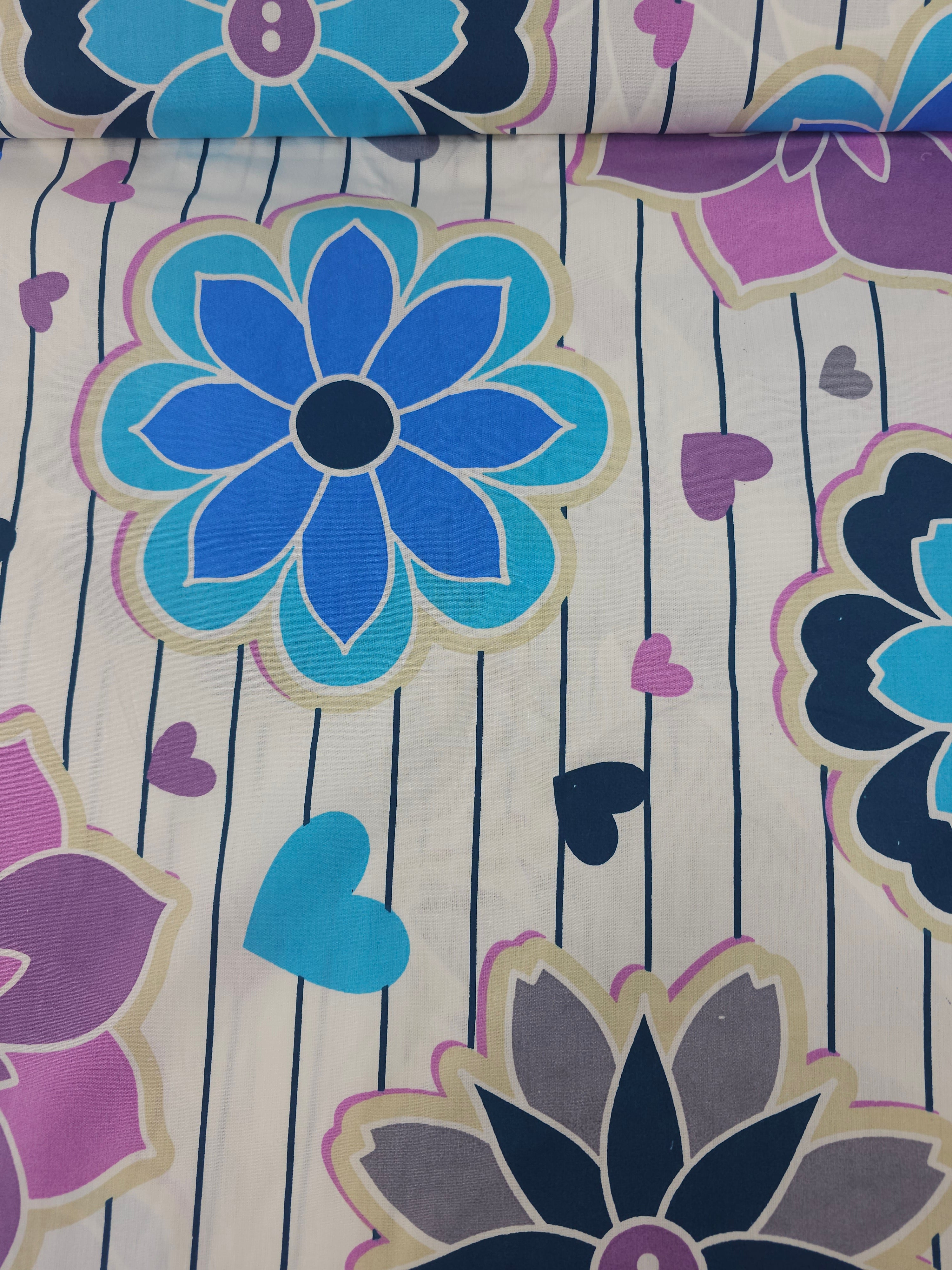 Purple/Blue Button Groovy Flower 100% Cotton 94” *EXTRA WIDE*
