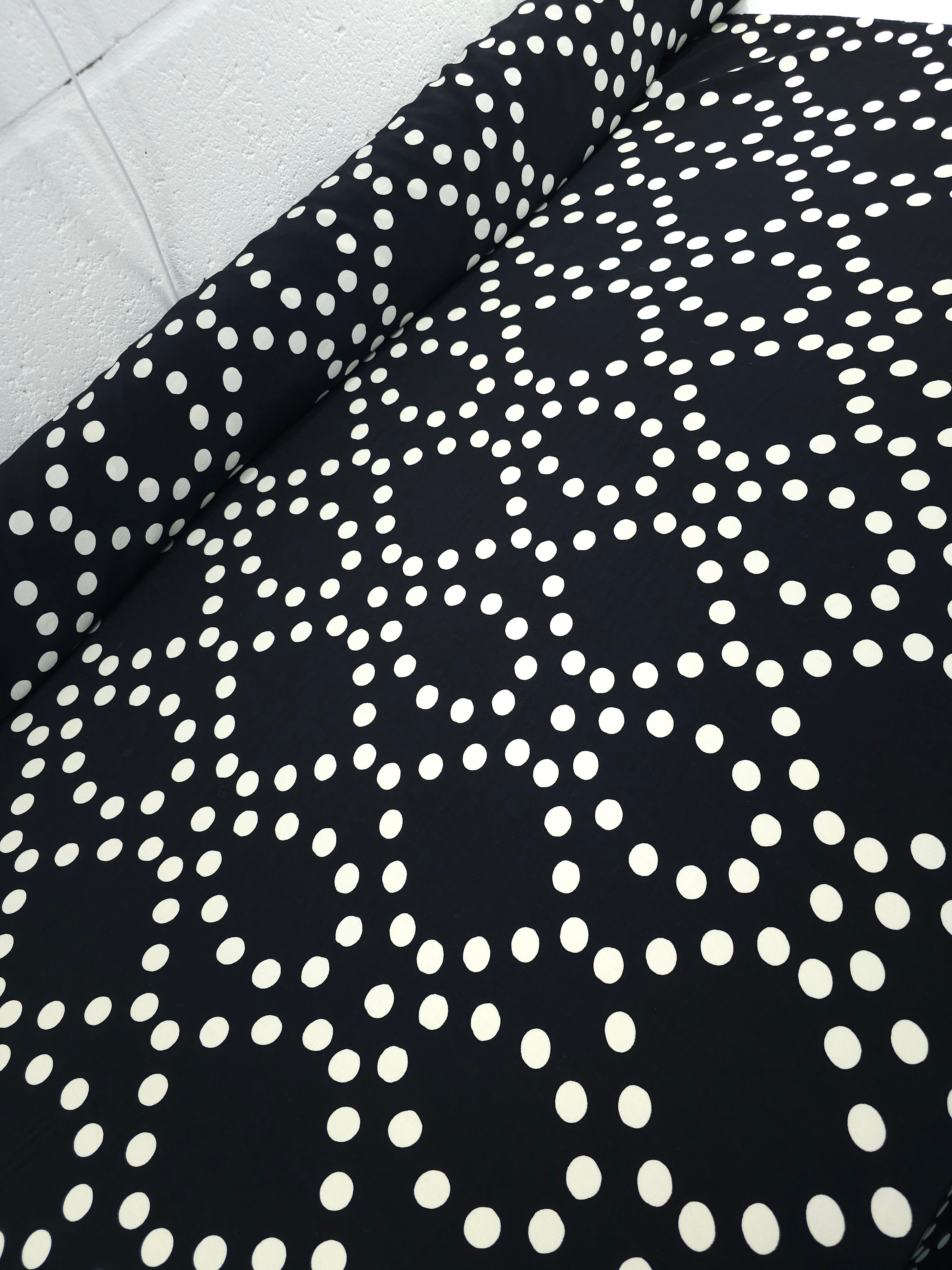 Black/Off White Opal Polka Spot Viscose Crepe