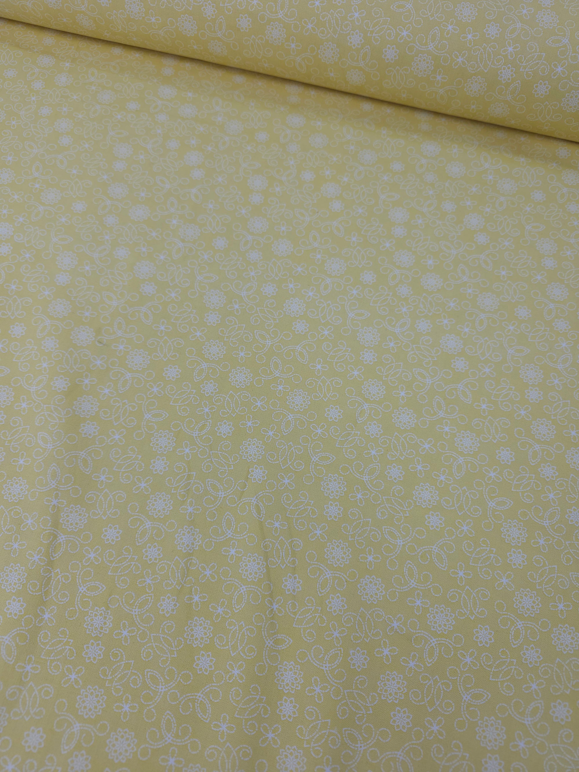 Yellow/White Swirl Floral 100% Cotton