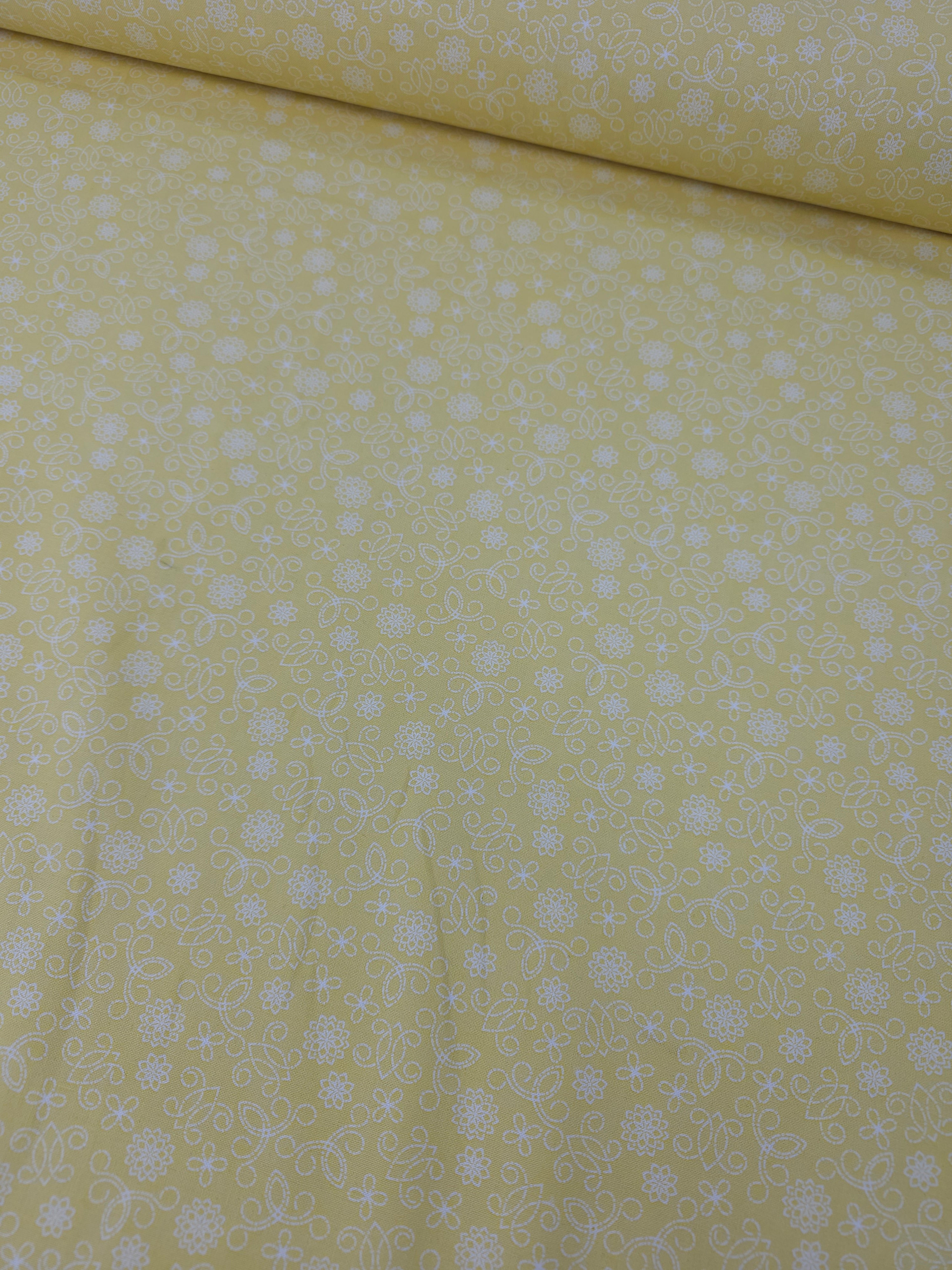 Yellow/White Swirl Floral 100% Cotton