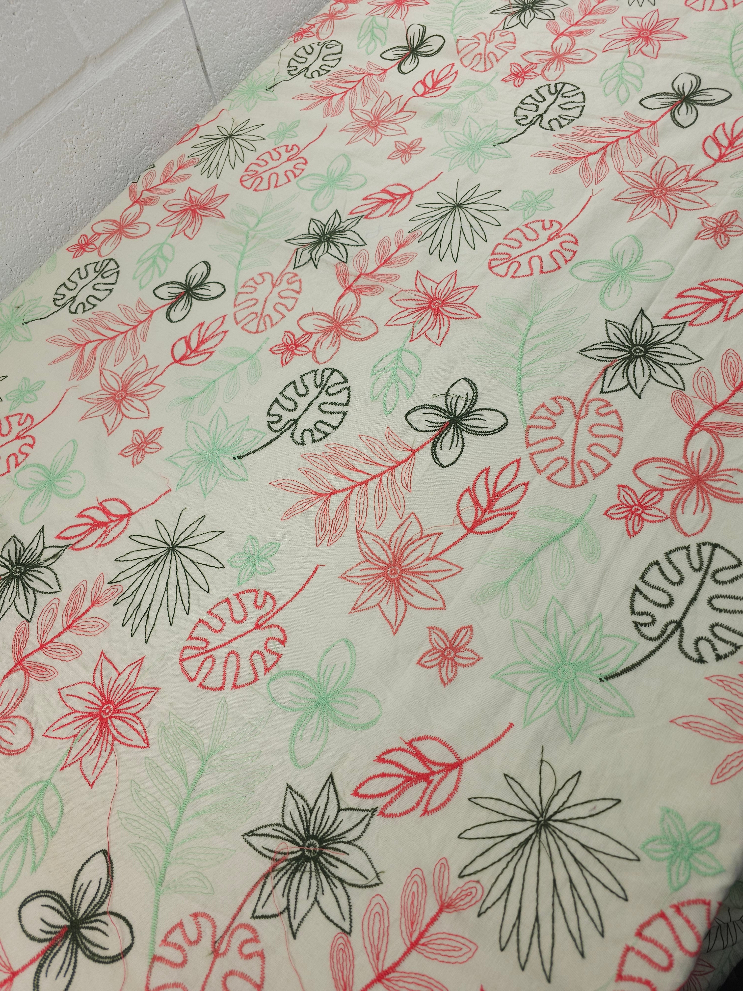 Palm Leaf Linen Look Cotton Broderie Anglaise