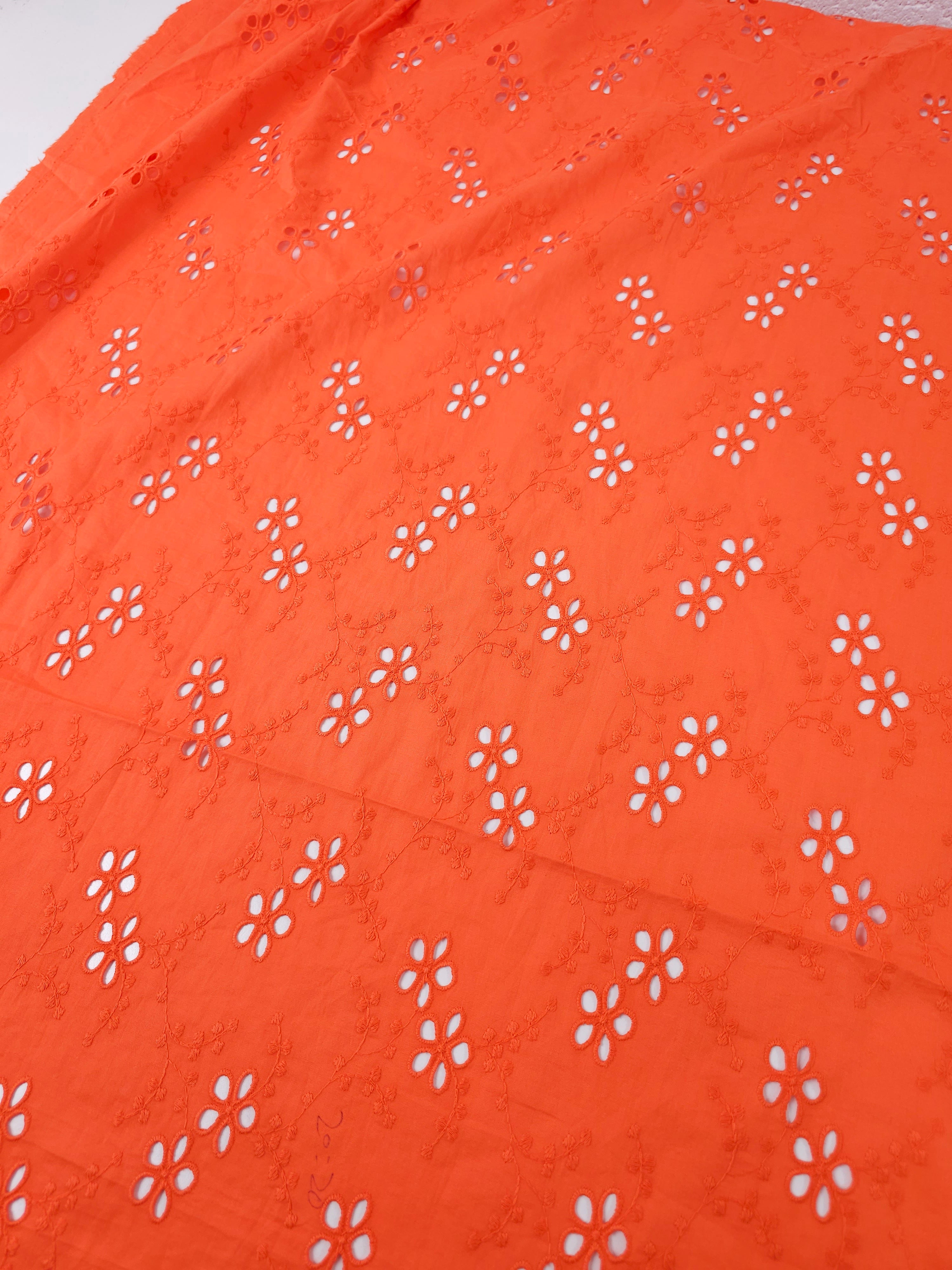 Cool Orange Flower Trail Cotton Poplin Broderie Anglaise