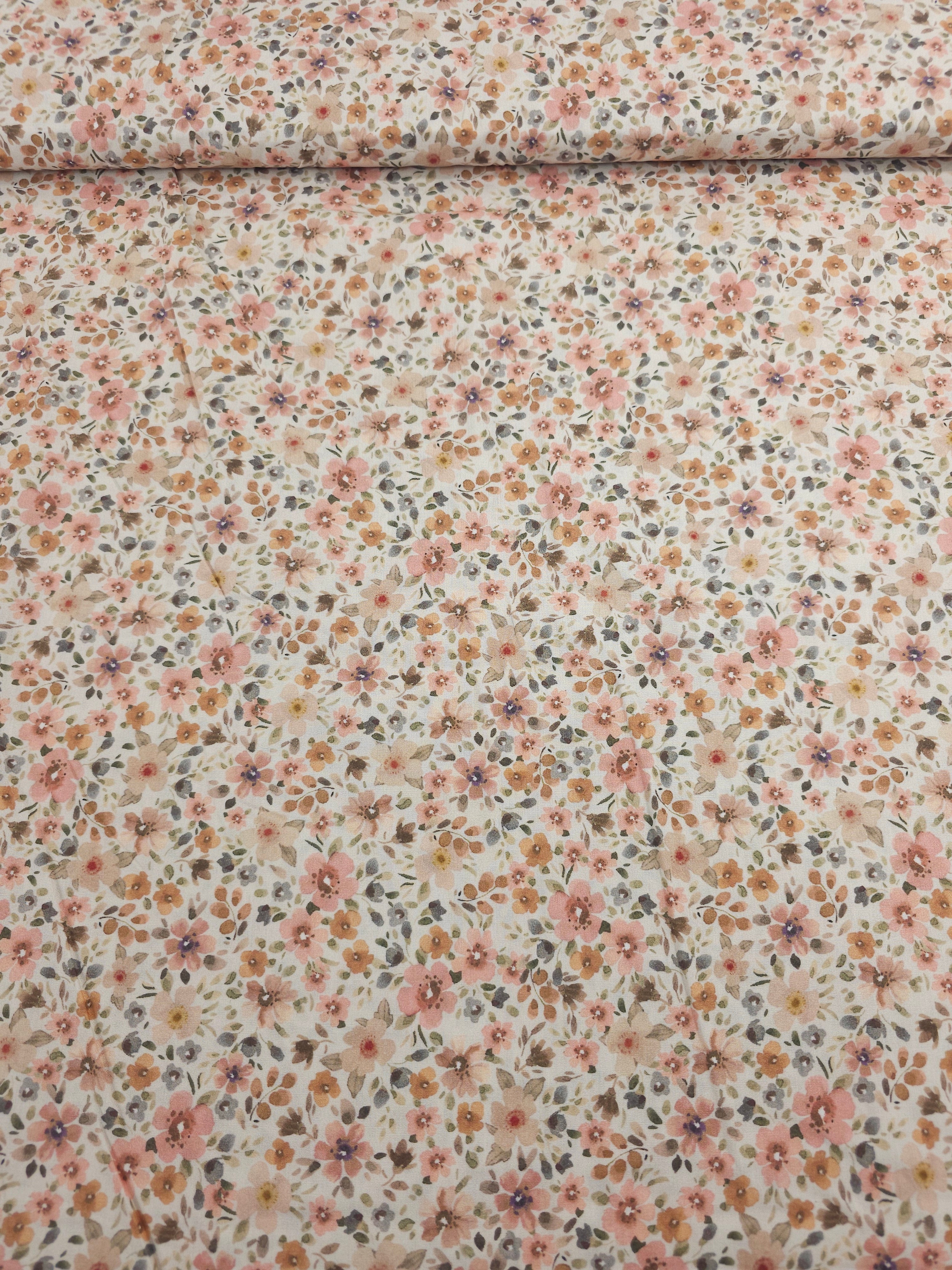 Retro Pink/Peach Bloom Florals Lightweight Cotton 55"