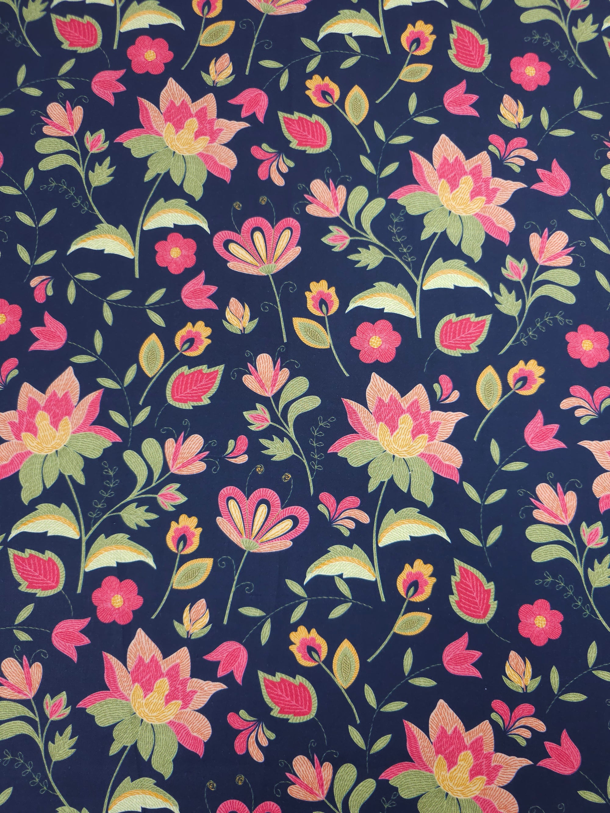 Navy Embroidery Look Floral Cotton Viscose *THE CRAFTY PIE*