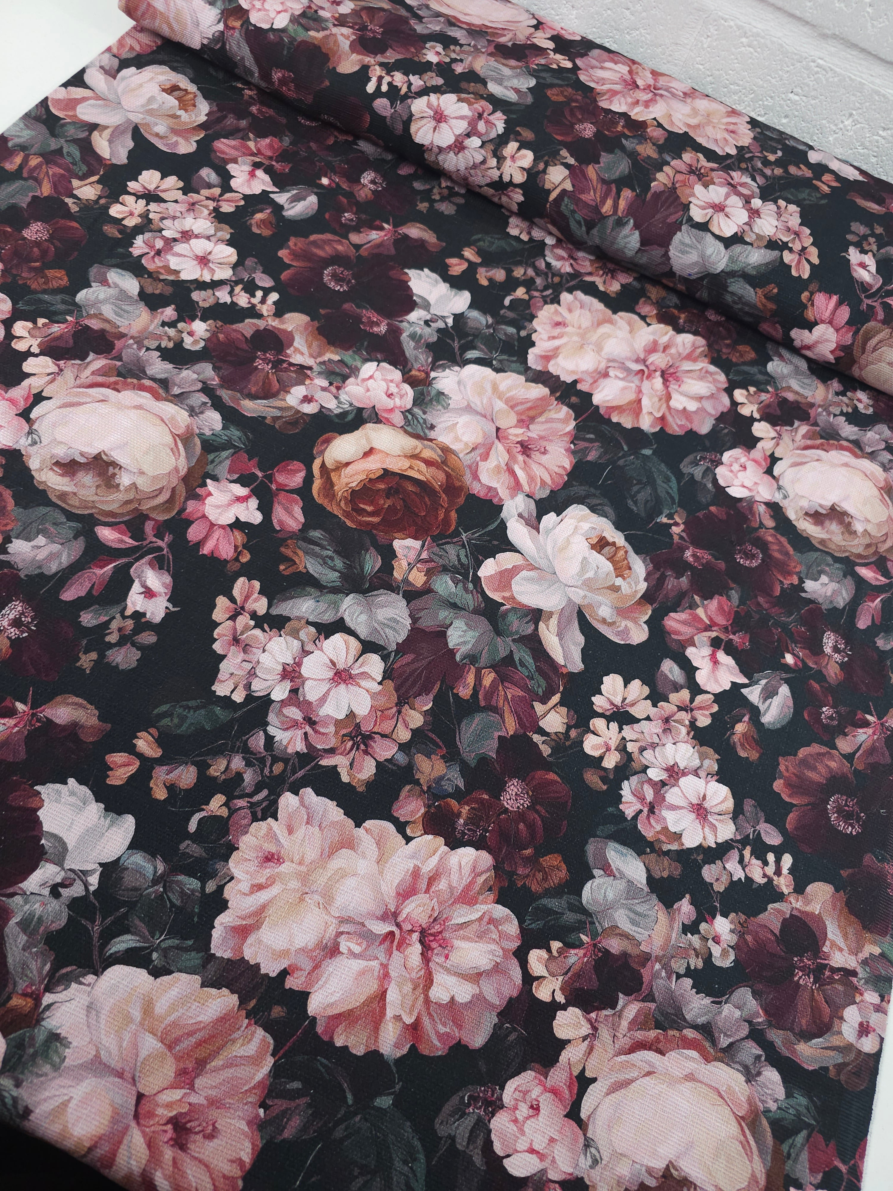 Deep Baroque Floral Bloom Lightweight Canvas Cotton