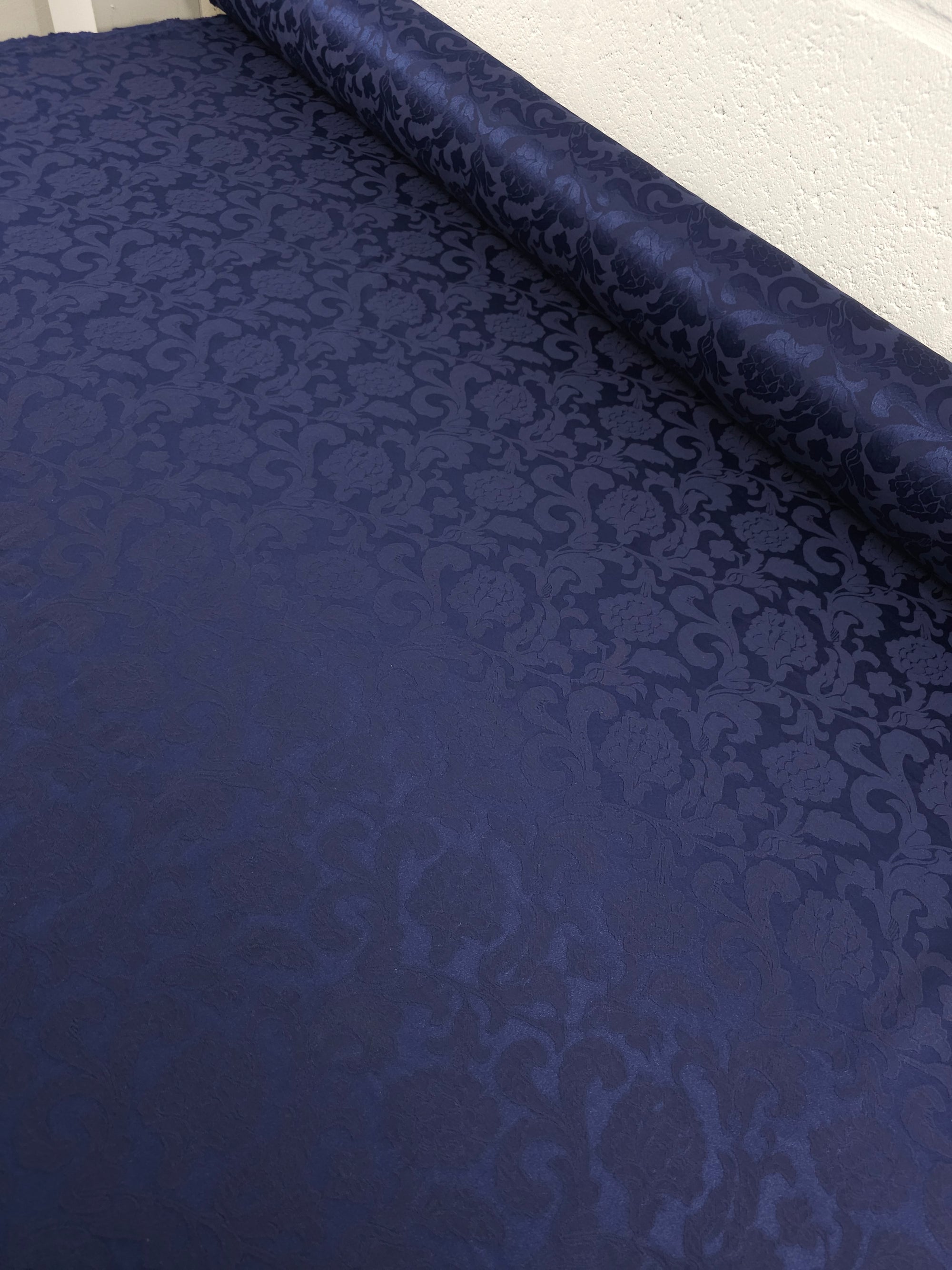 Indigo Navy Mediumweight Vintage Floral Satin Jacquard