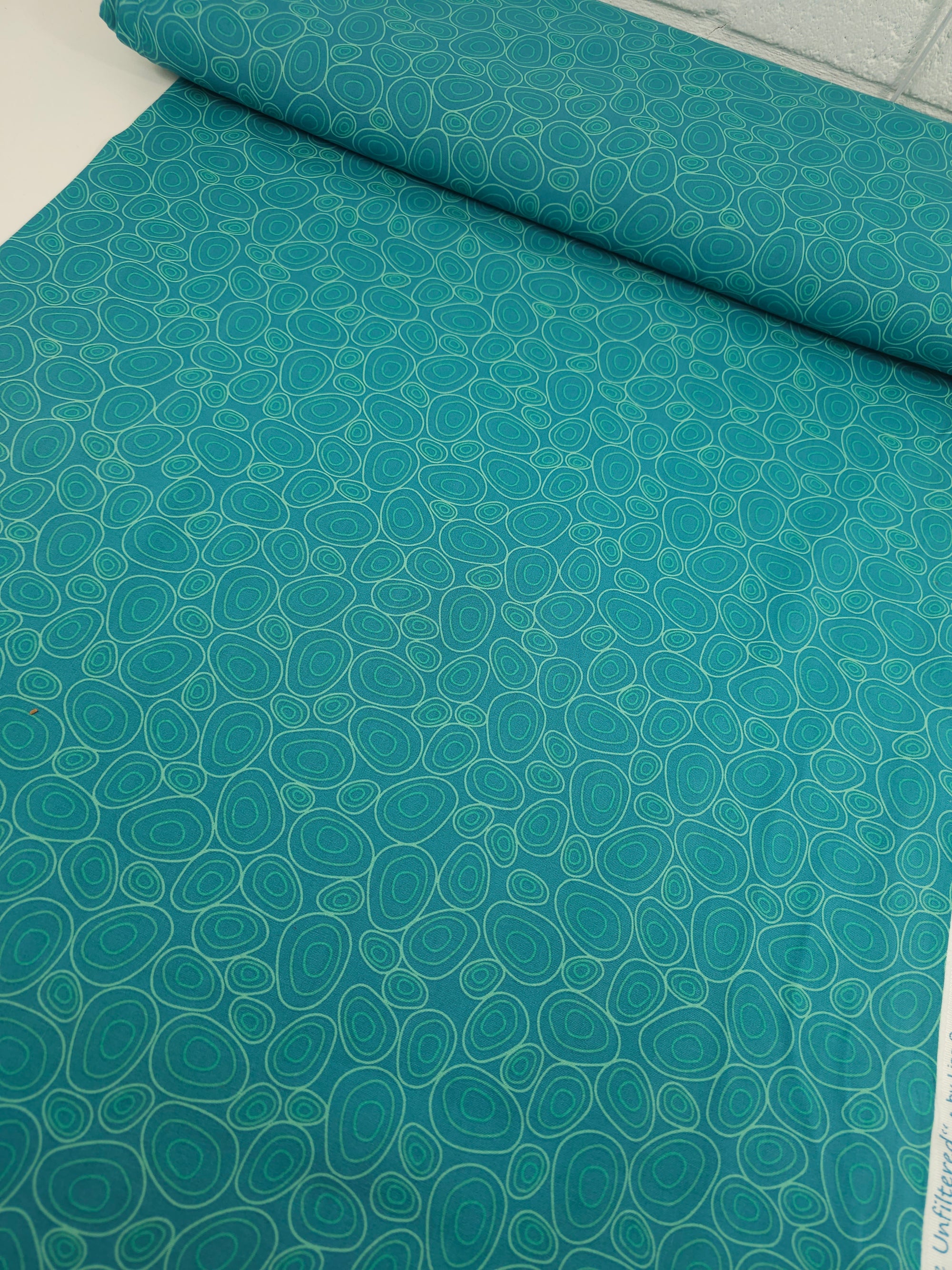 Washed Teal Abstract Pebble Doodle 100% Cotton - Benartex