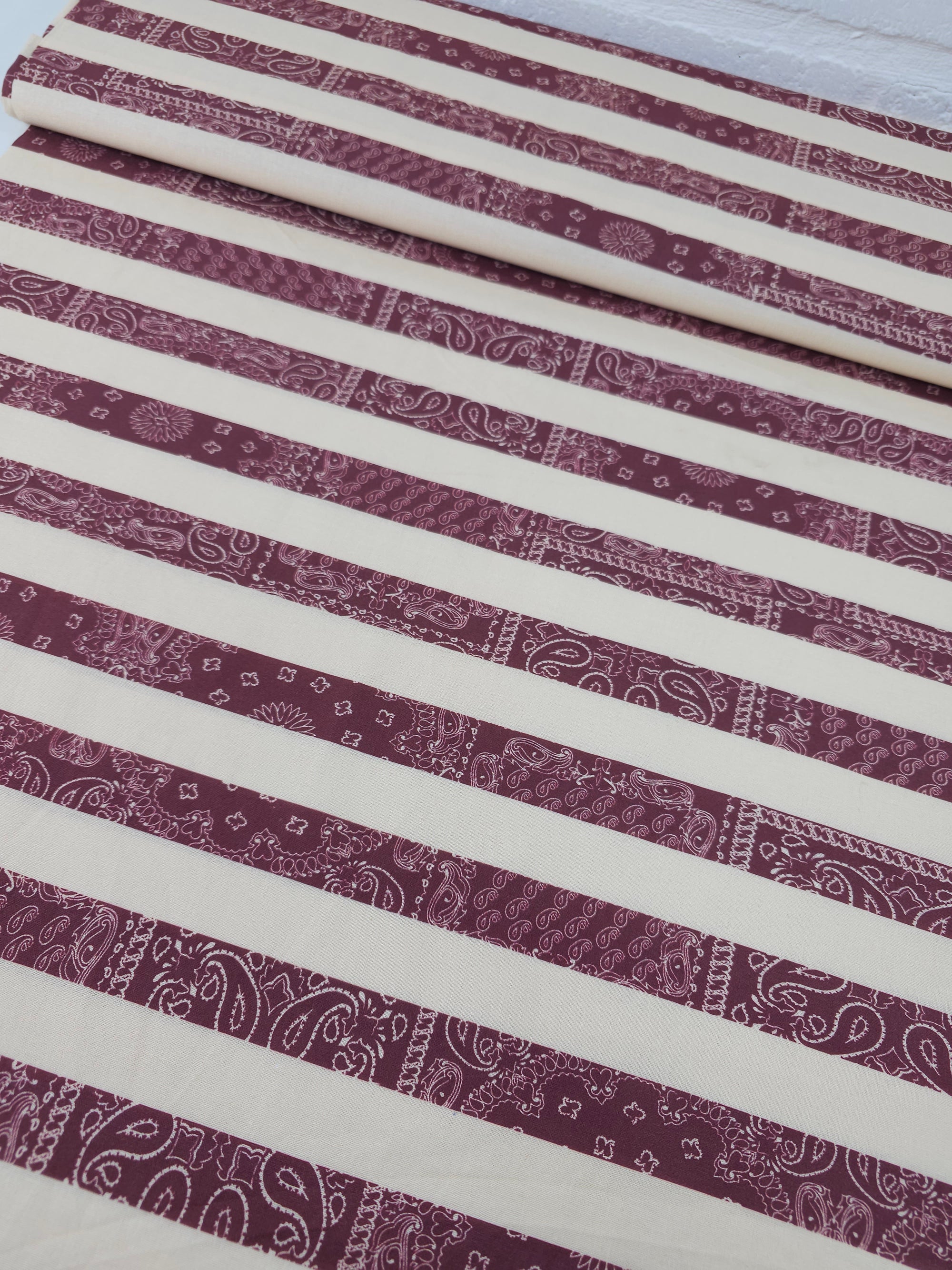 Burgundy/White Bandana Stripe 100% Cotton