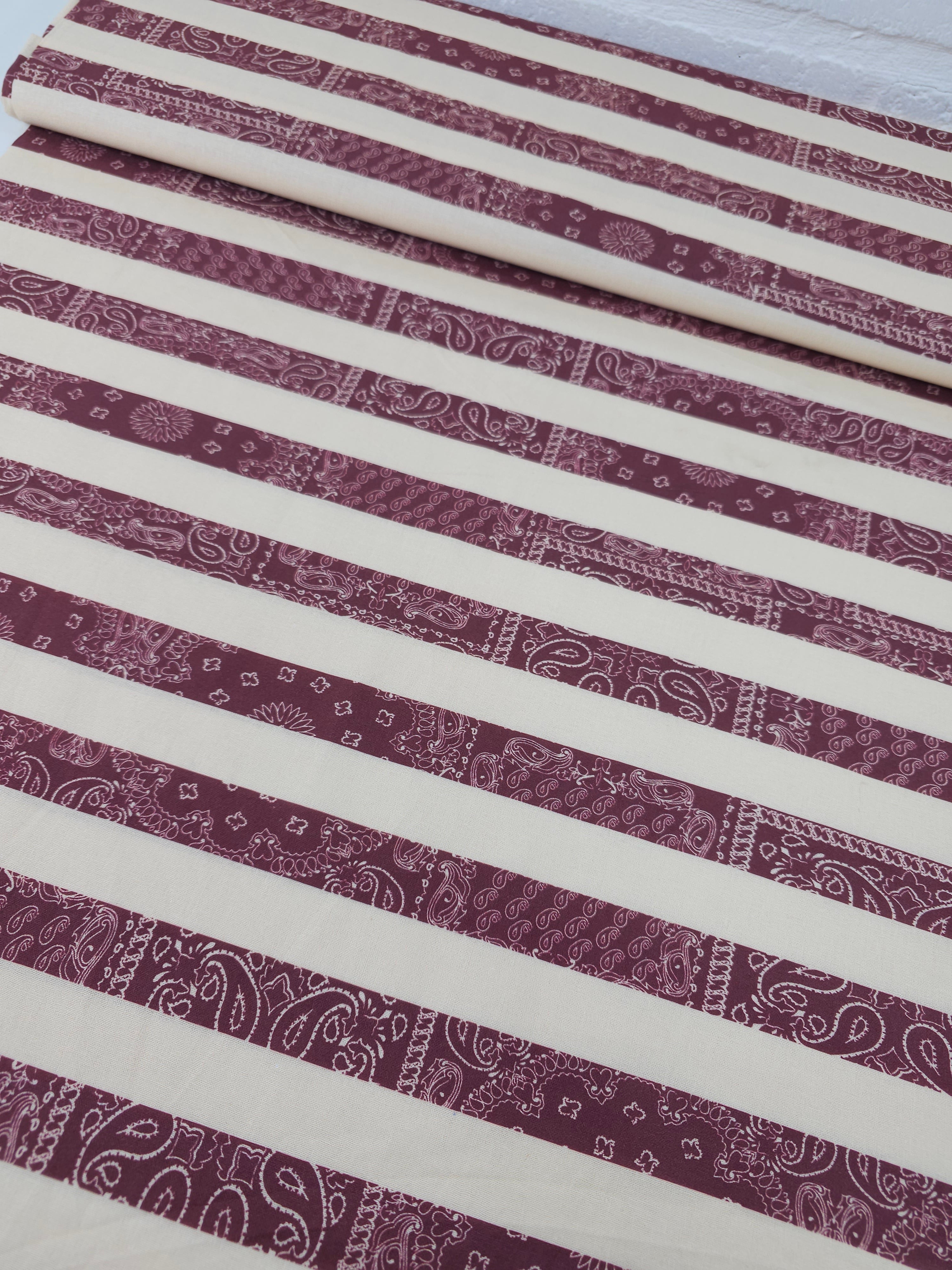 Burgundy/White Bandana Stripe 100% Cotton