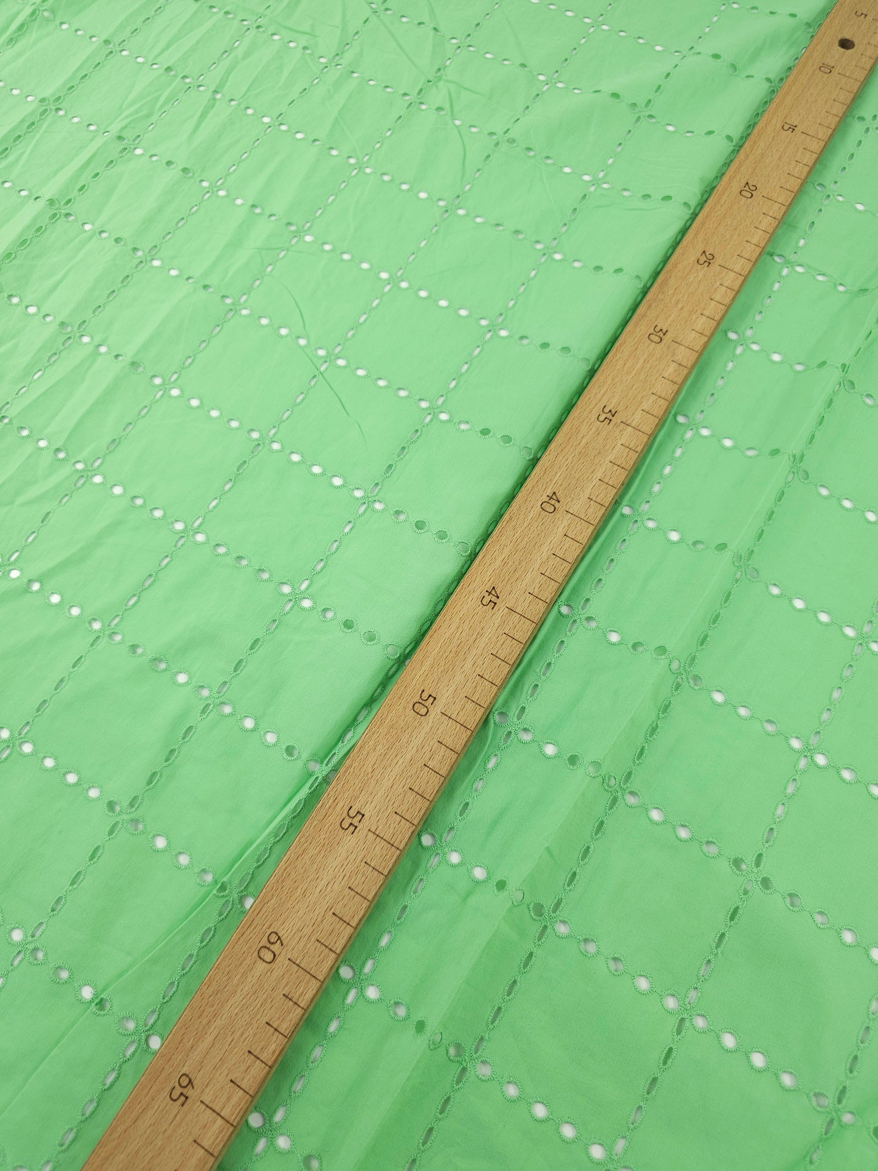 Pistachio Green Grid Cotton Poplin Broderie Anglaise
