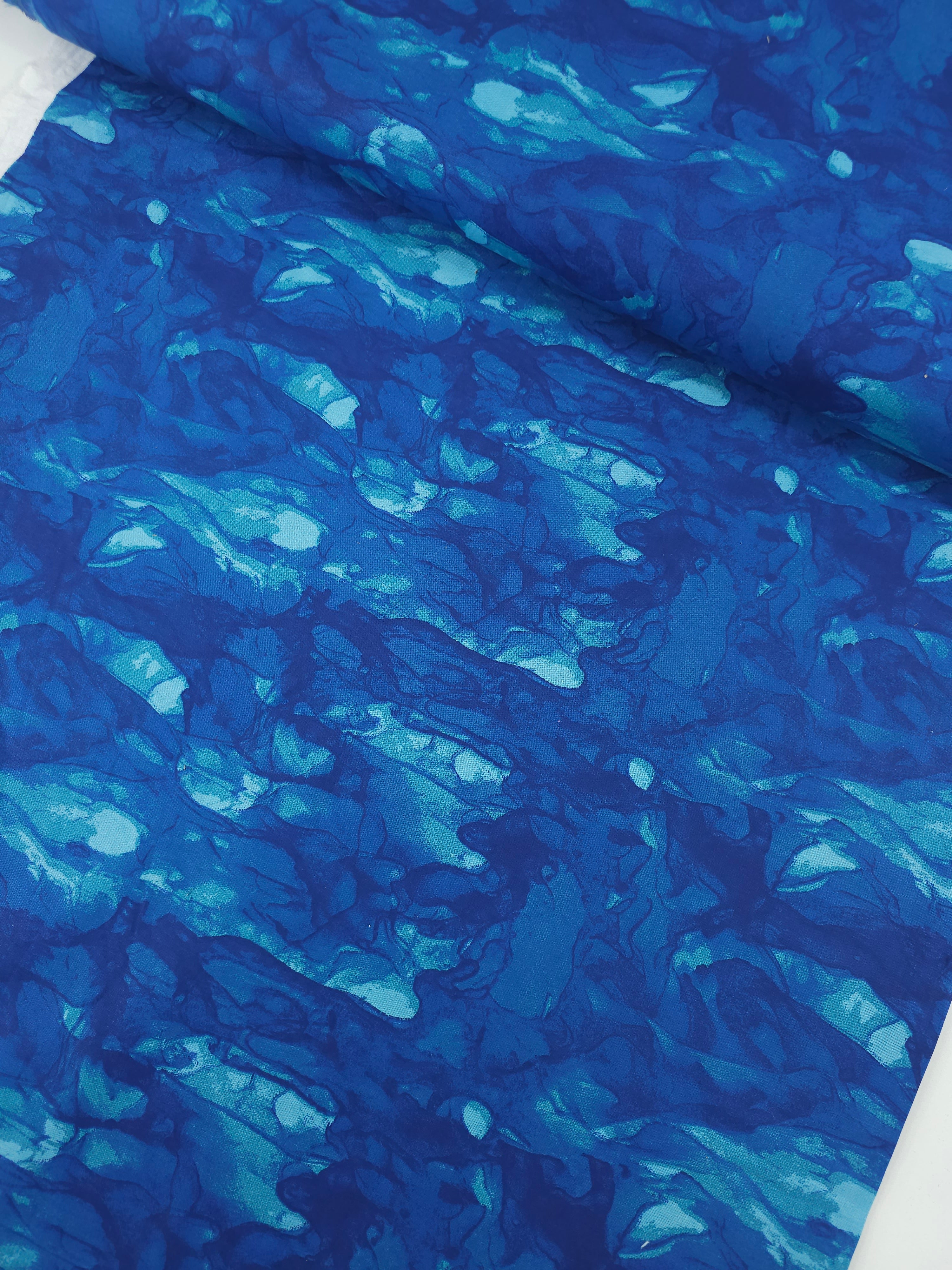 Blue Watercolour Marble 100% Cotton