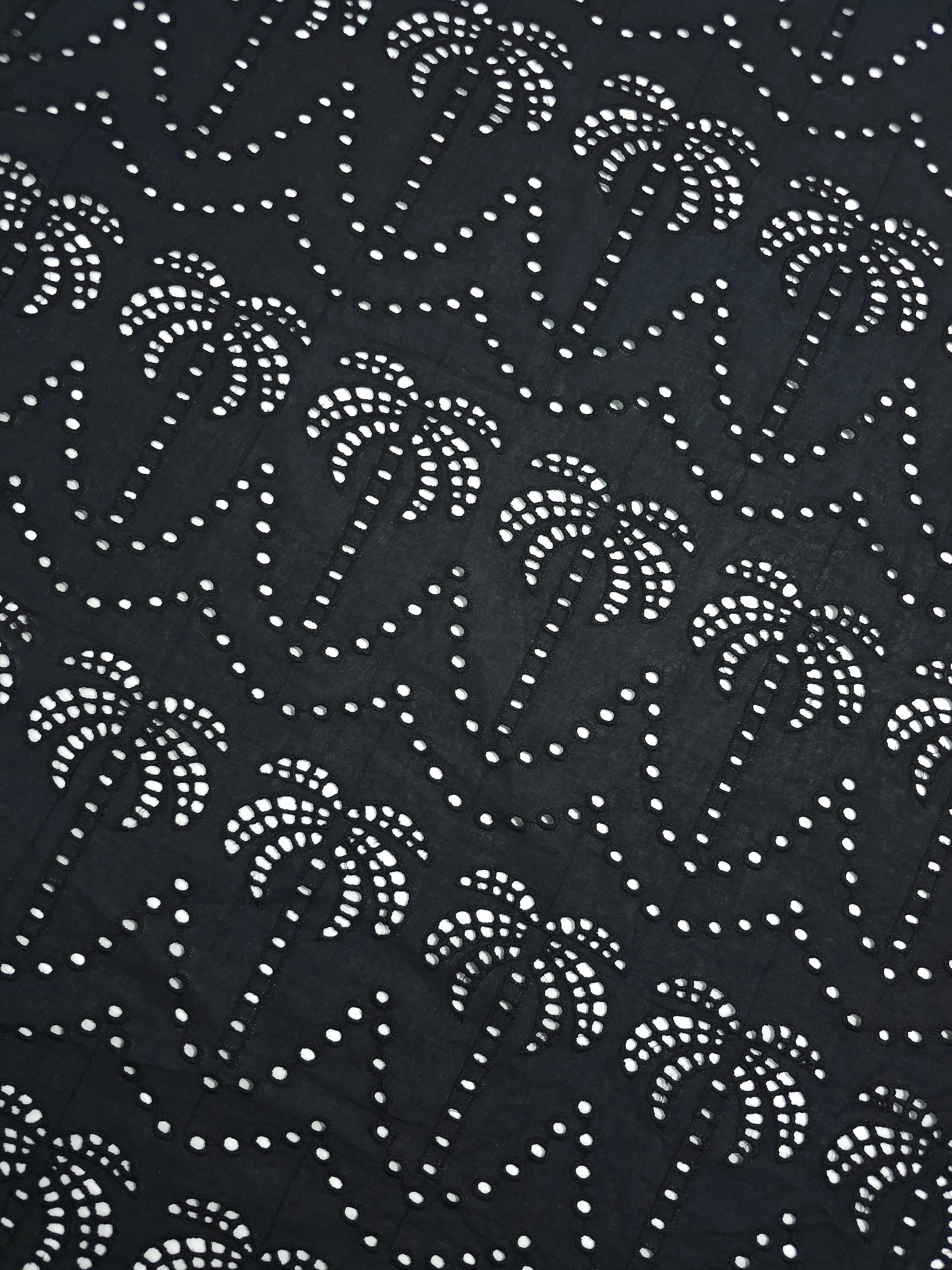 Black Palm Tree Cambric Cotton Broderie Anglaise