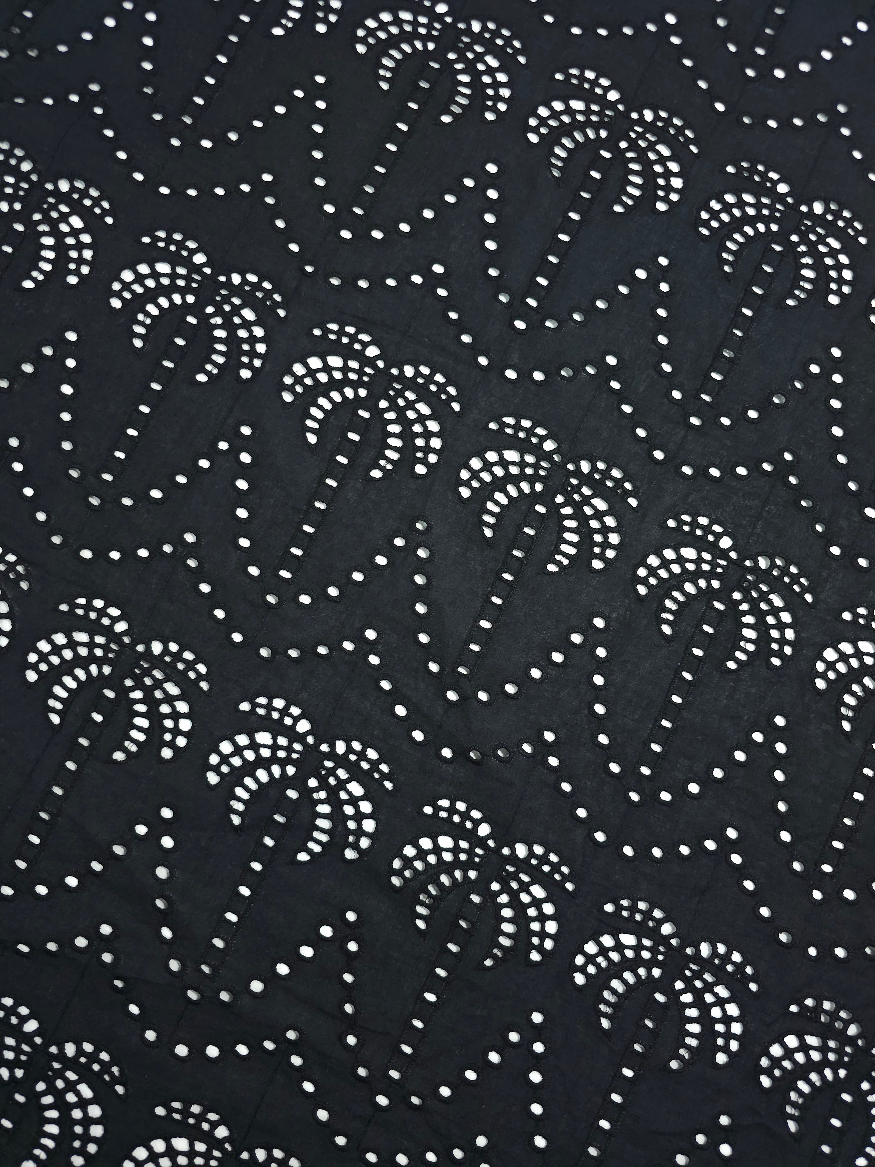 Black Palm Tree Cambric Cotton Broderie Anglaise