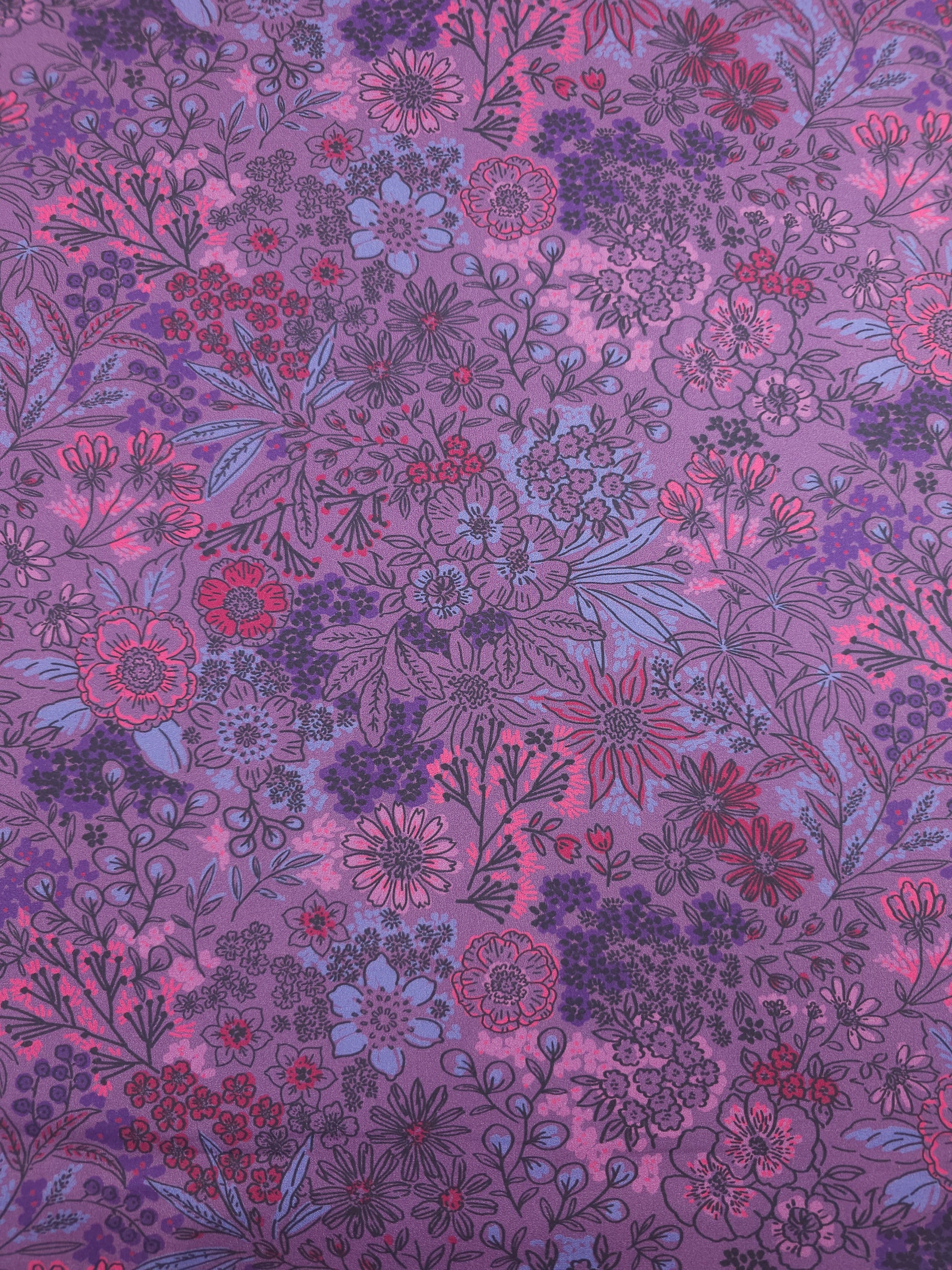 Purple Blooming Floral Meadow 100% Cotton 60"