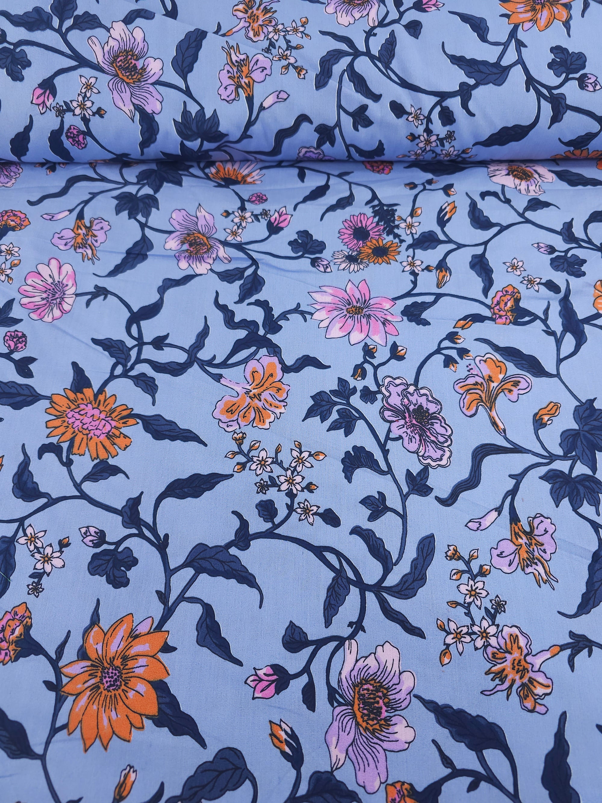 Periwinkle Blue Floral Vine 100% Cotton 70” - Urban Outfitters *EXTRA WIDE*