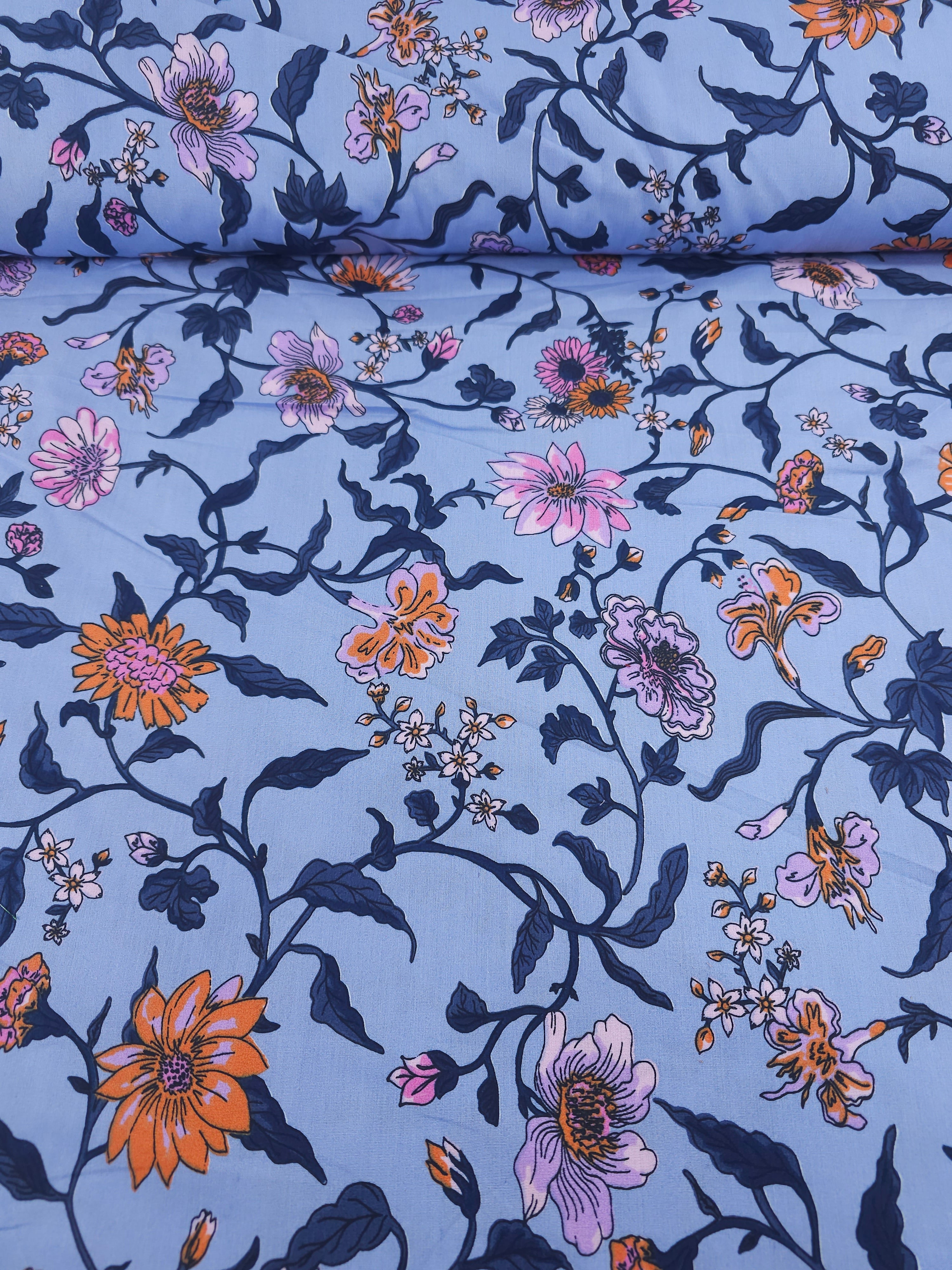 Periwinkle Blue Floral Vine 100% Cotton 70” - Urban Outfitters *EXTRA WIDE*