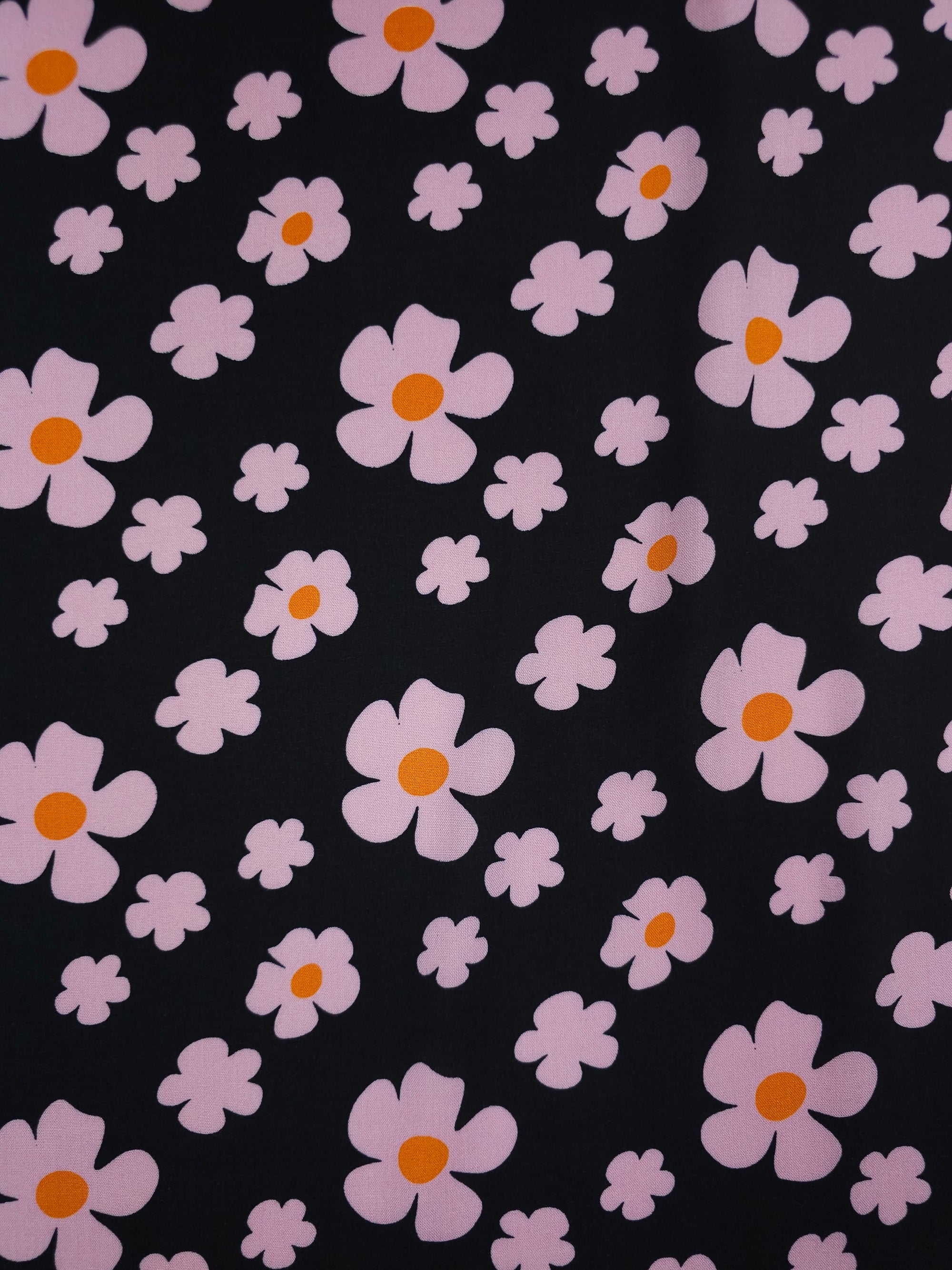 Pinky Lilac/Black Daisy Viscose Challis